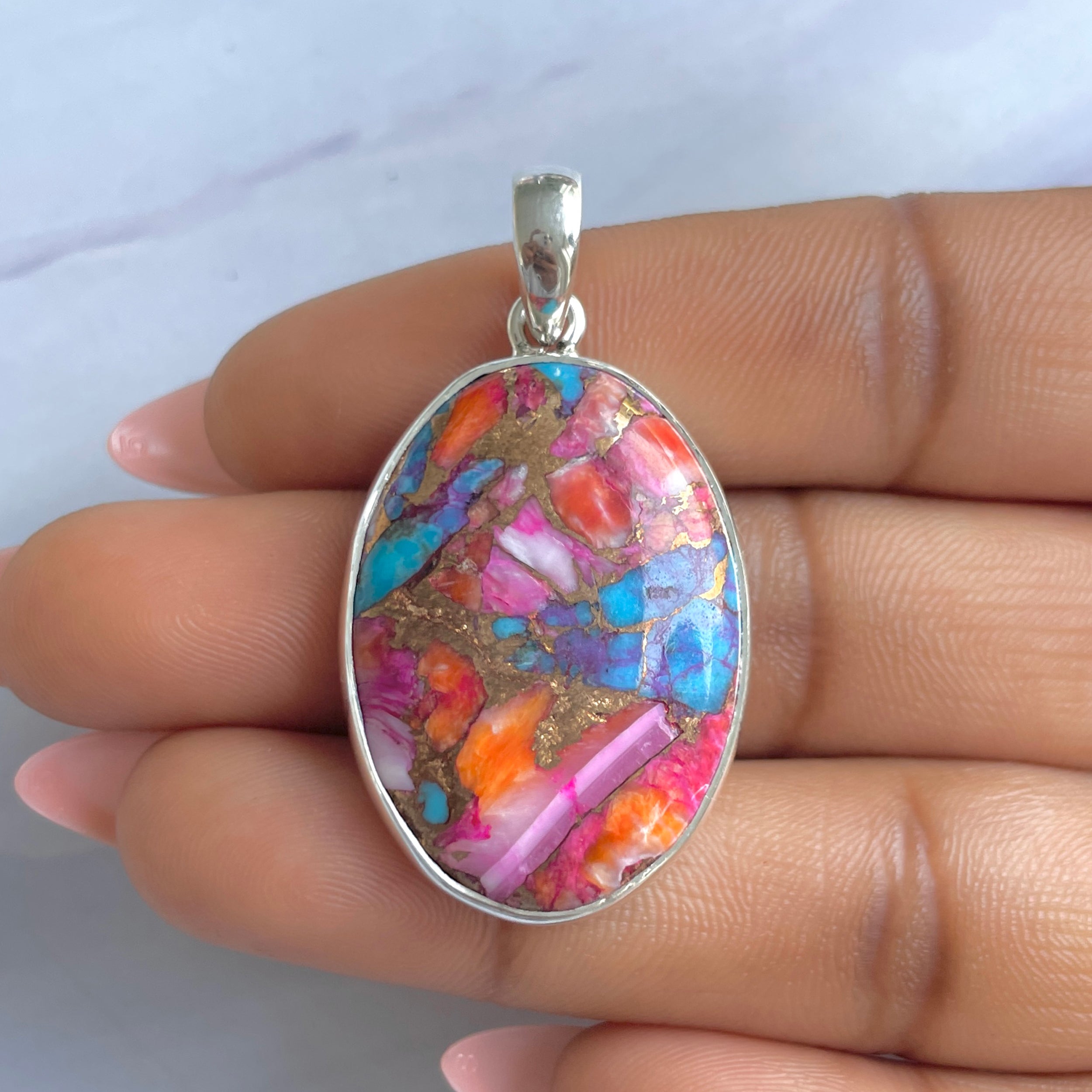 Spiny Oyster Turquoise Pendant-(TRO-P-175.)