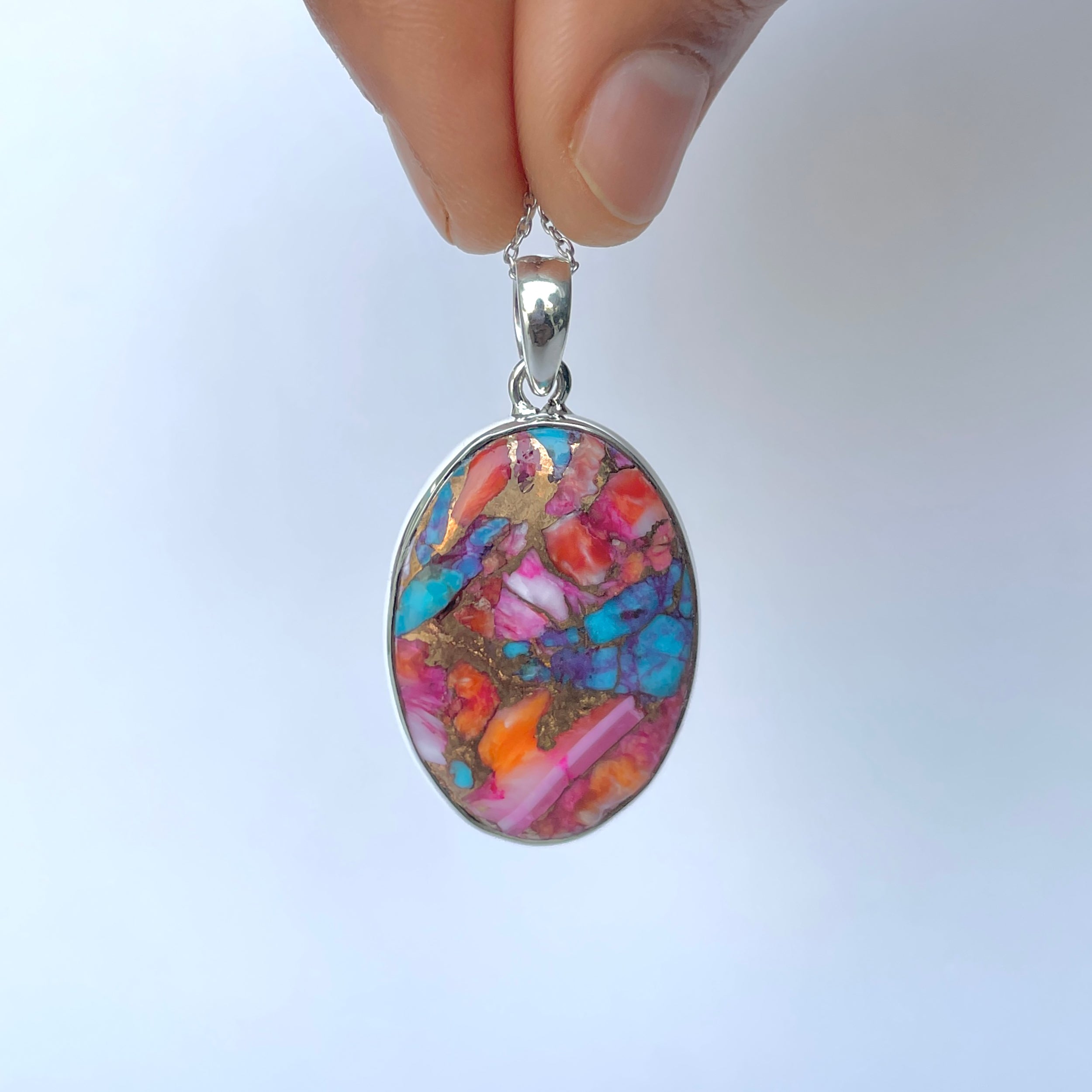Spiny Oyster Turquoise Pendant-(TRO-P-175.)