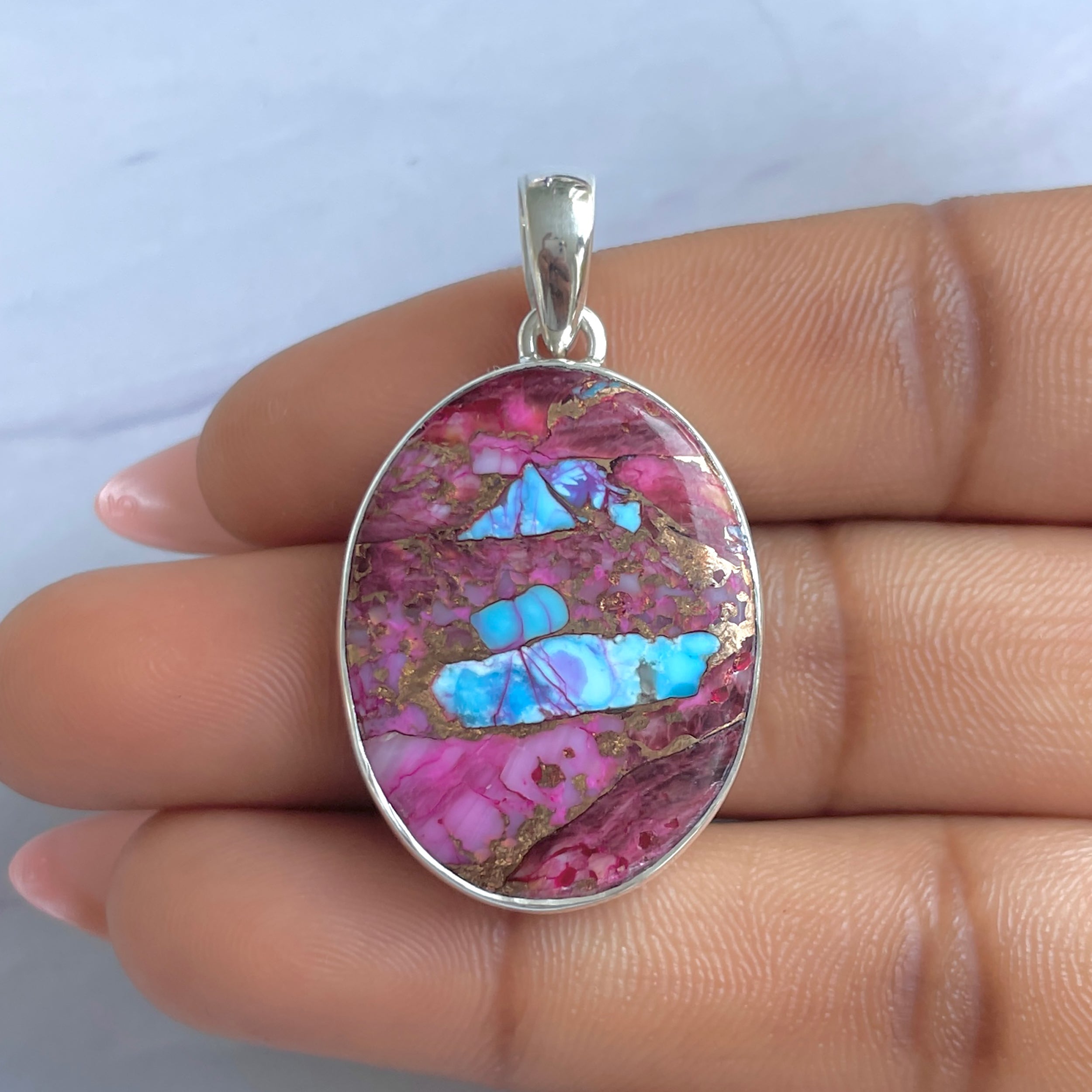 Spiny Oyster Turquoise Pendant-(TRO-P-176.)