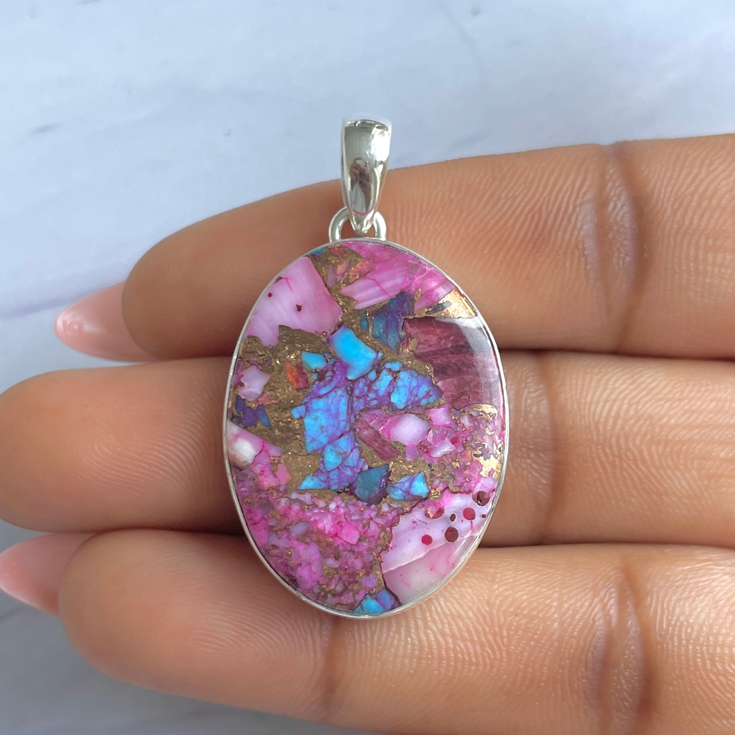 Spiny Oyster Turquoise Pendant-(TRO-P-177.)