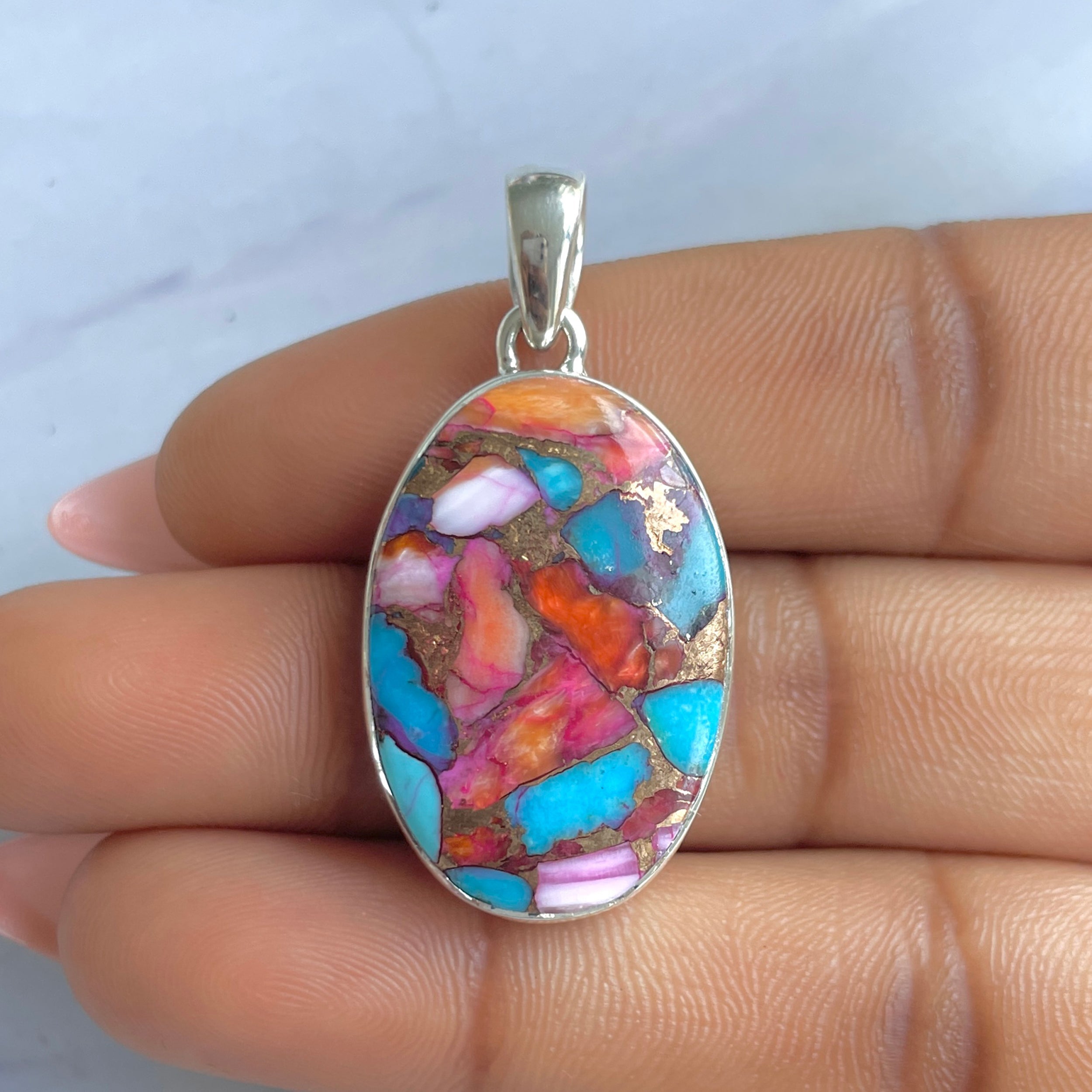 Spiny Oyster Turquoise Pendant-(TRO-P-178.)