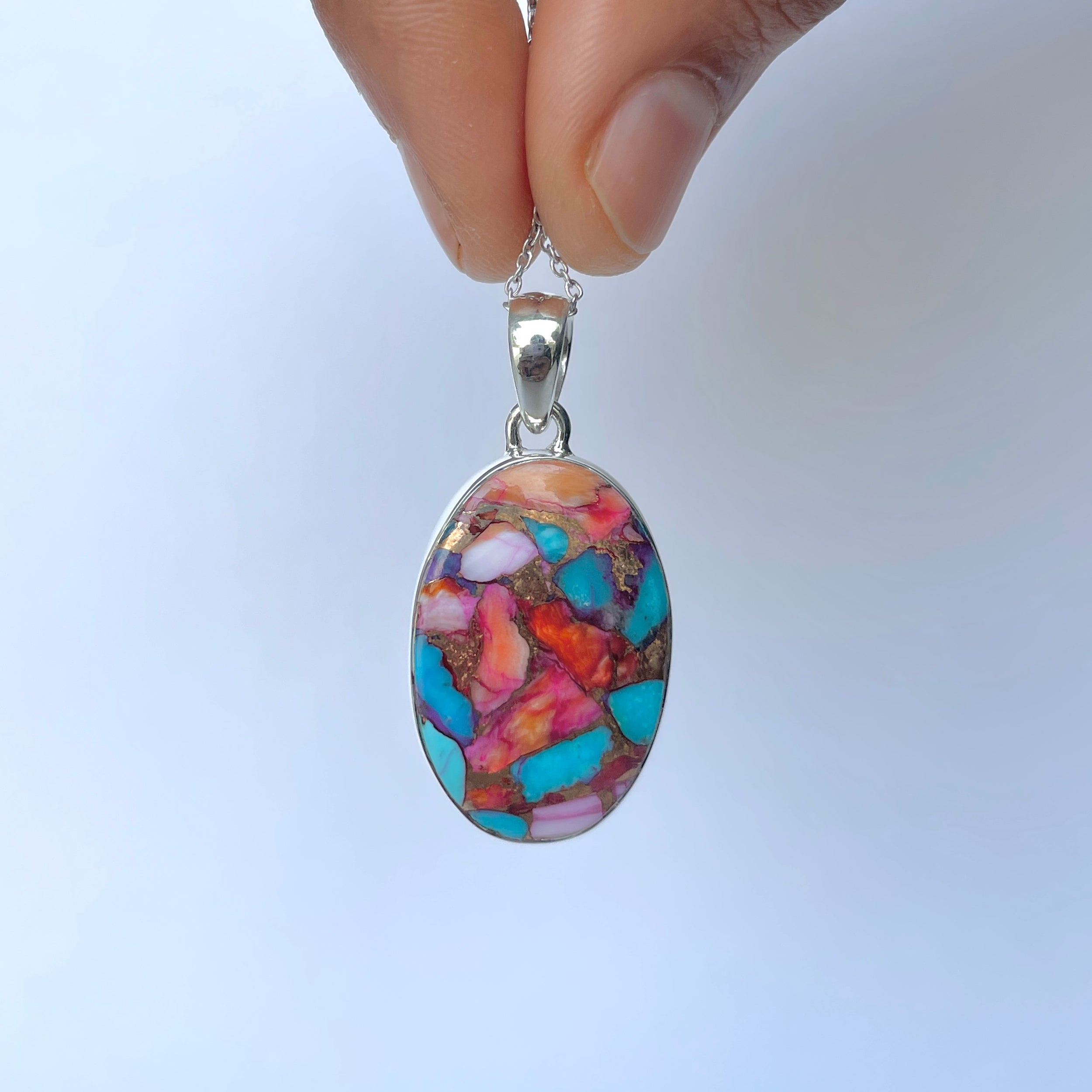 Spiny Oyster Turquoise Pendant-(TRO-P-178.)