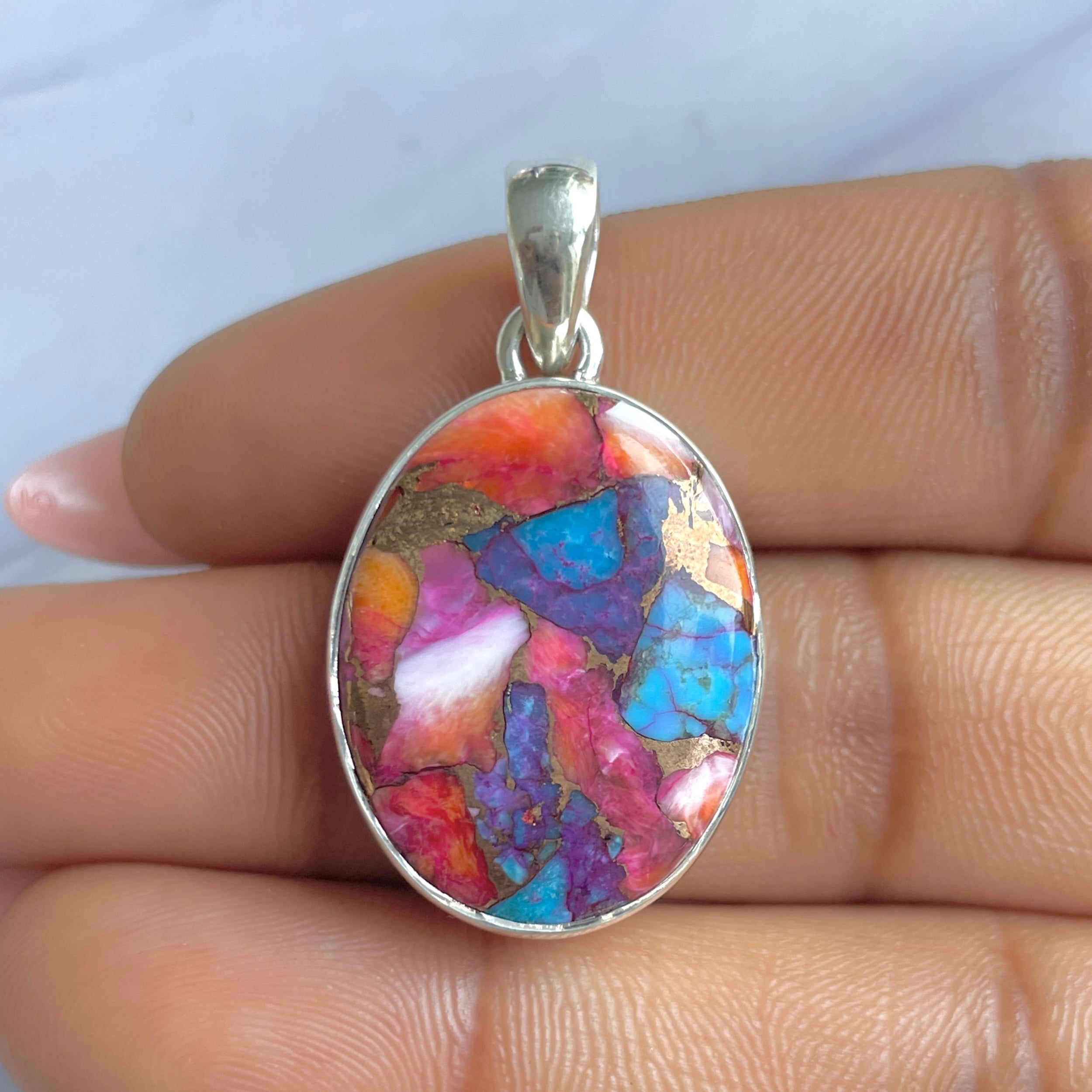 Spiny Oyster Turquoise Pendant-(TRO-P-179.)