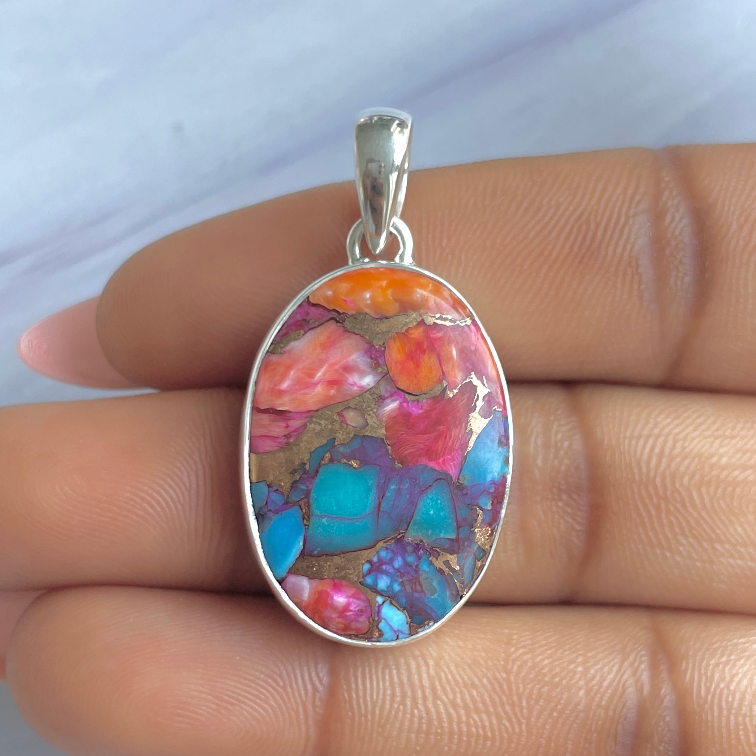 Spiny Oyster Turquoise Pendant-(TRO-P-180.)