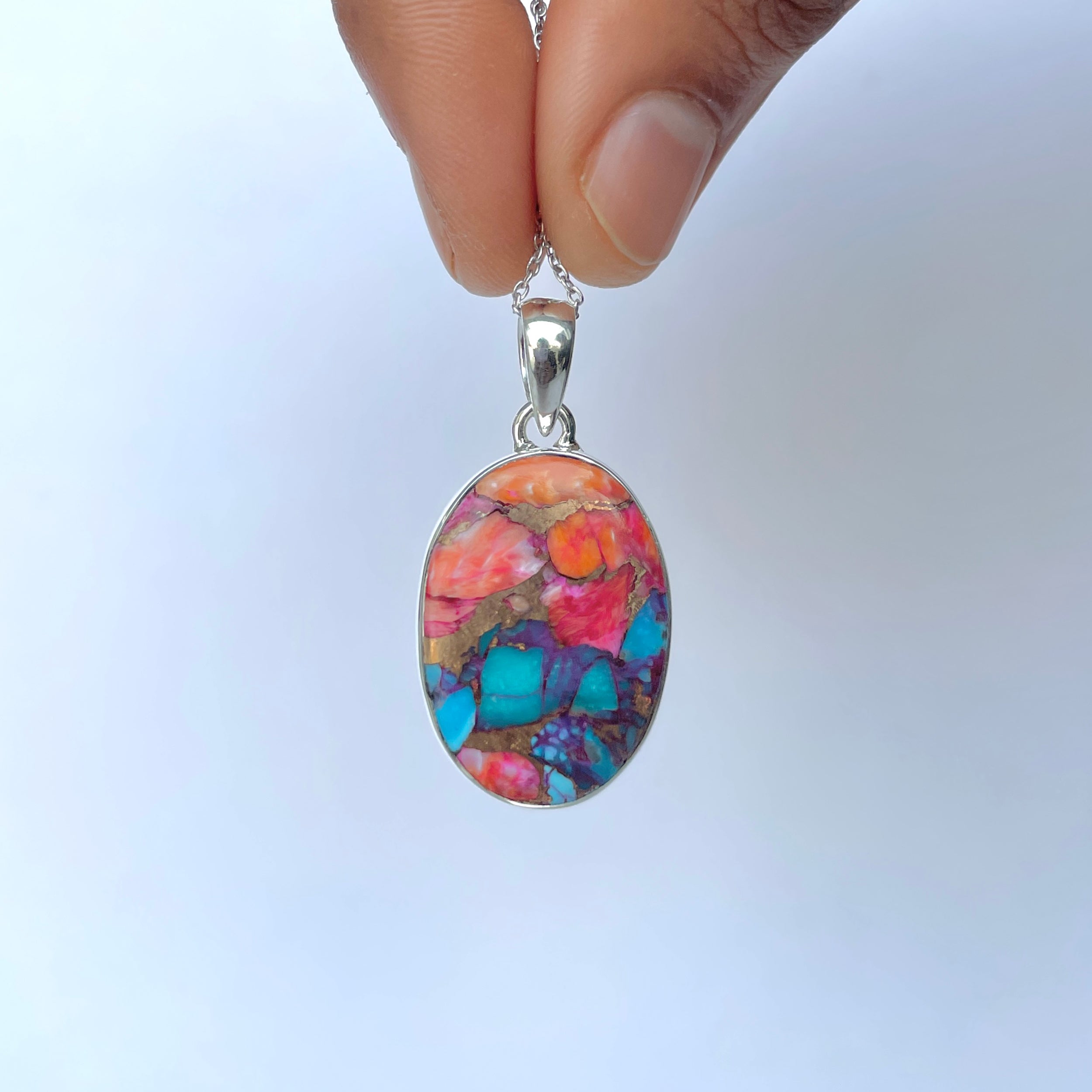 Spiny Oyster Turquoise Pendant-(TRO-P-180.)