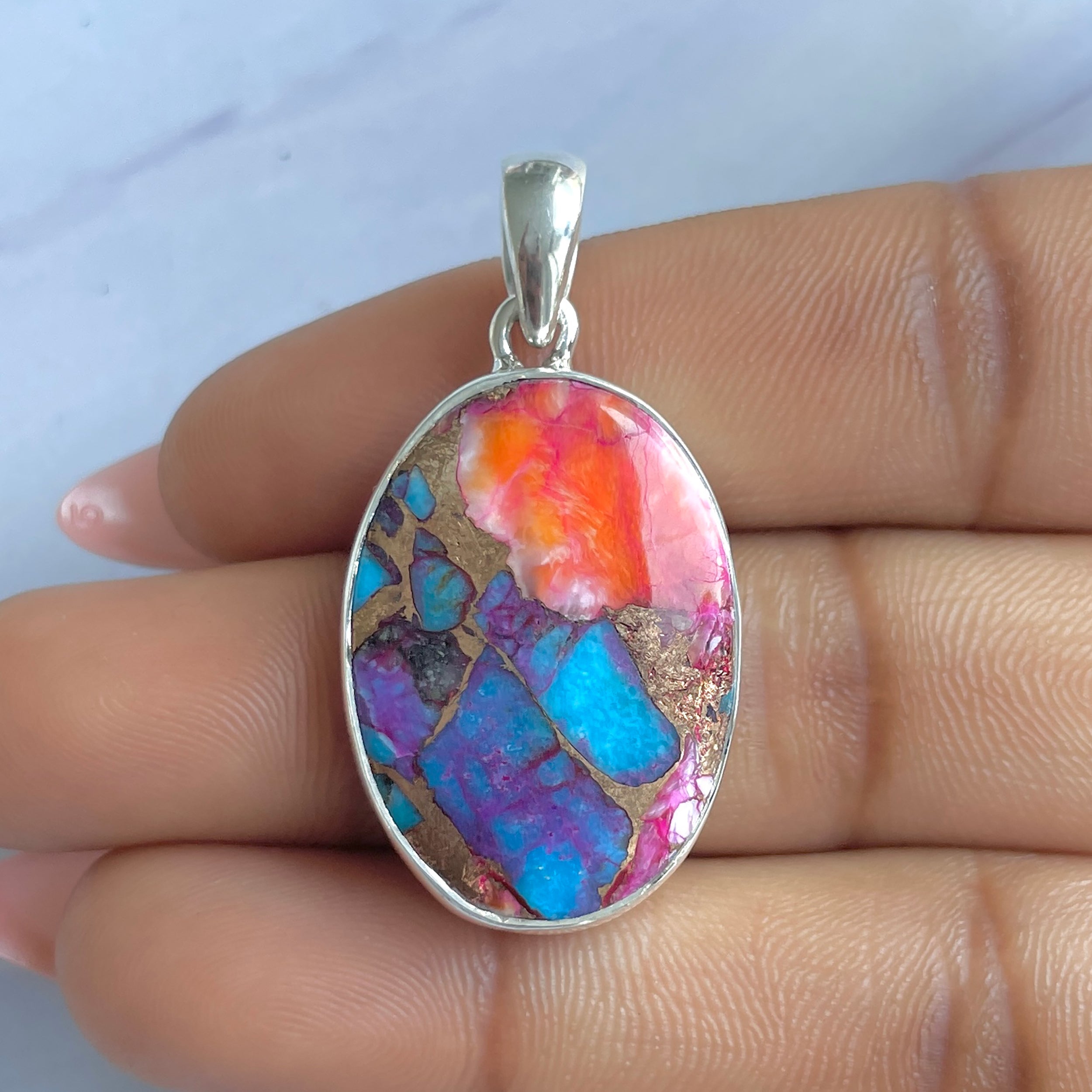 Spiny Oyster Turquoise Pendant-(TRO-P-181.)