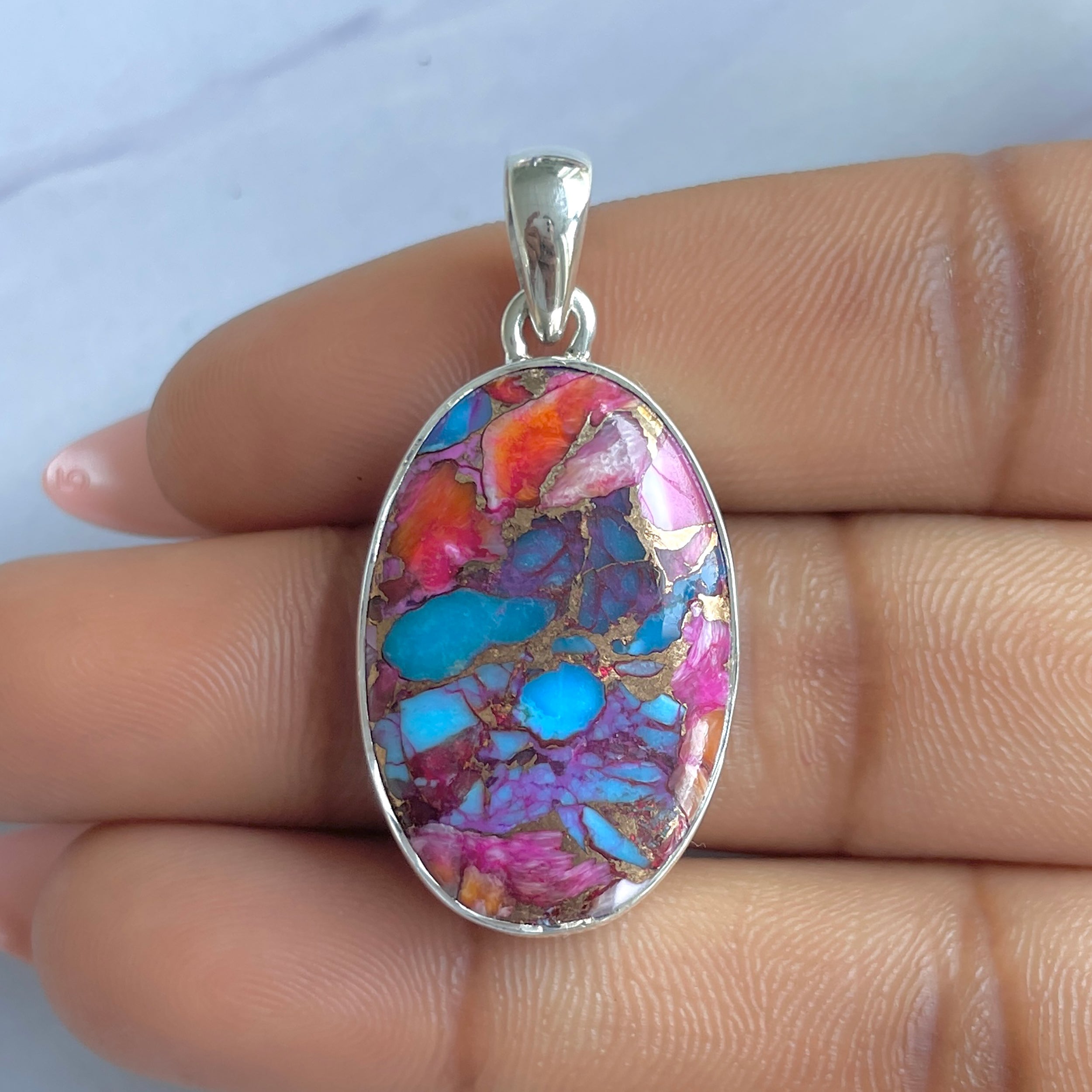 Spiny Oyster Turquoise Pendant-(TRO-P-182.)