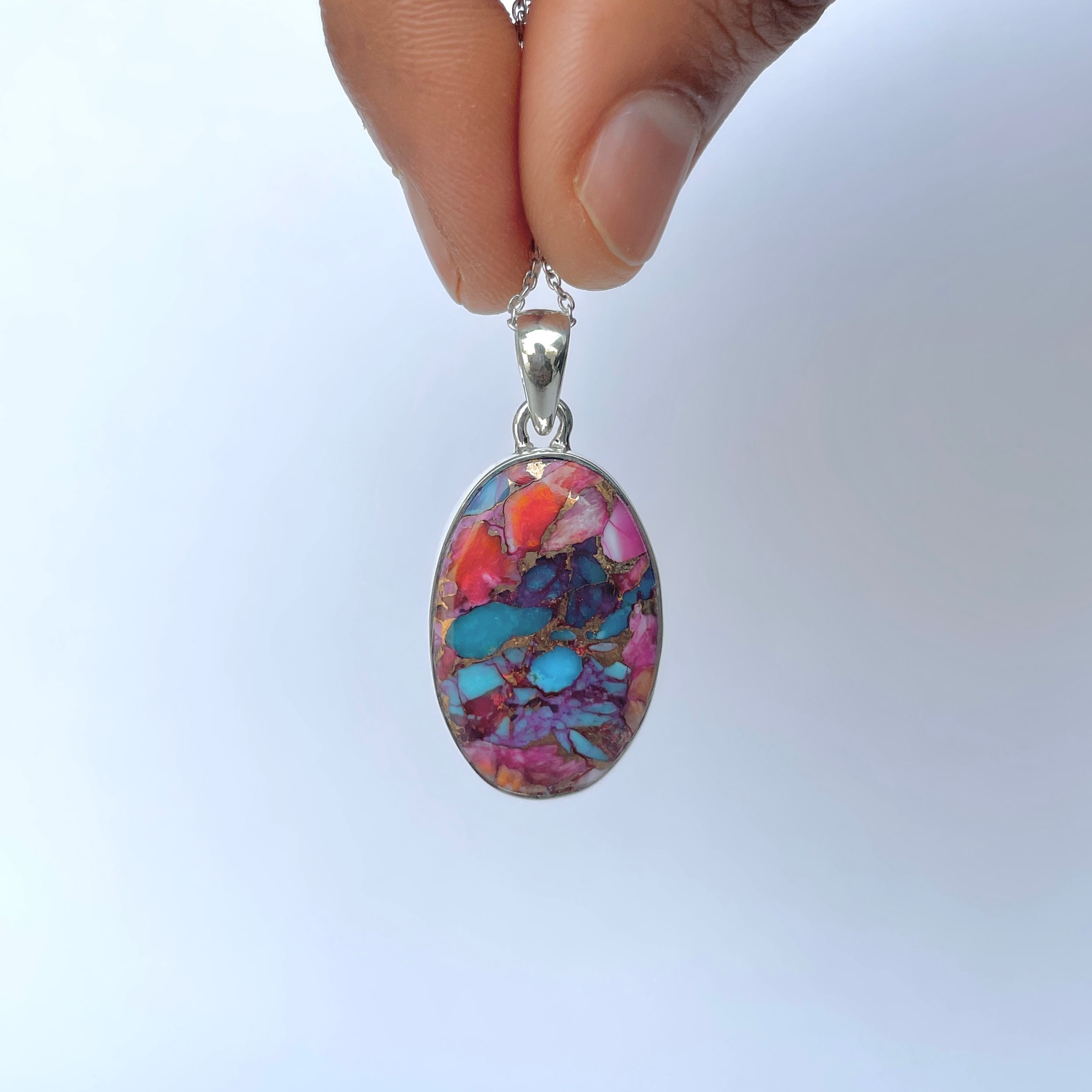 Spiny Oyster Turquoise Pendant-(TRO-P-182.)