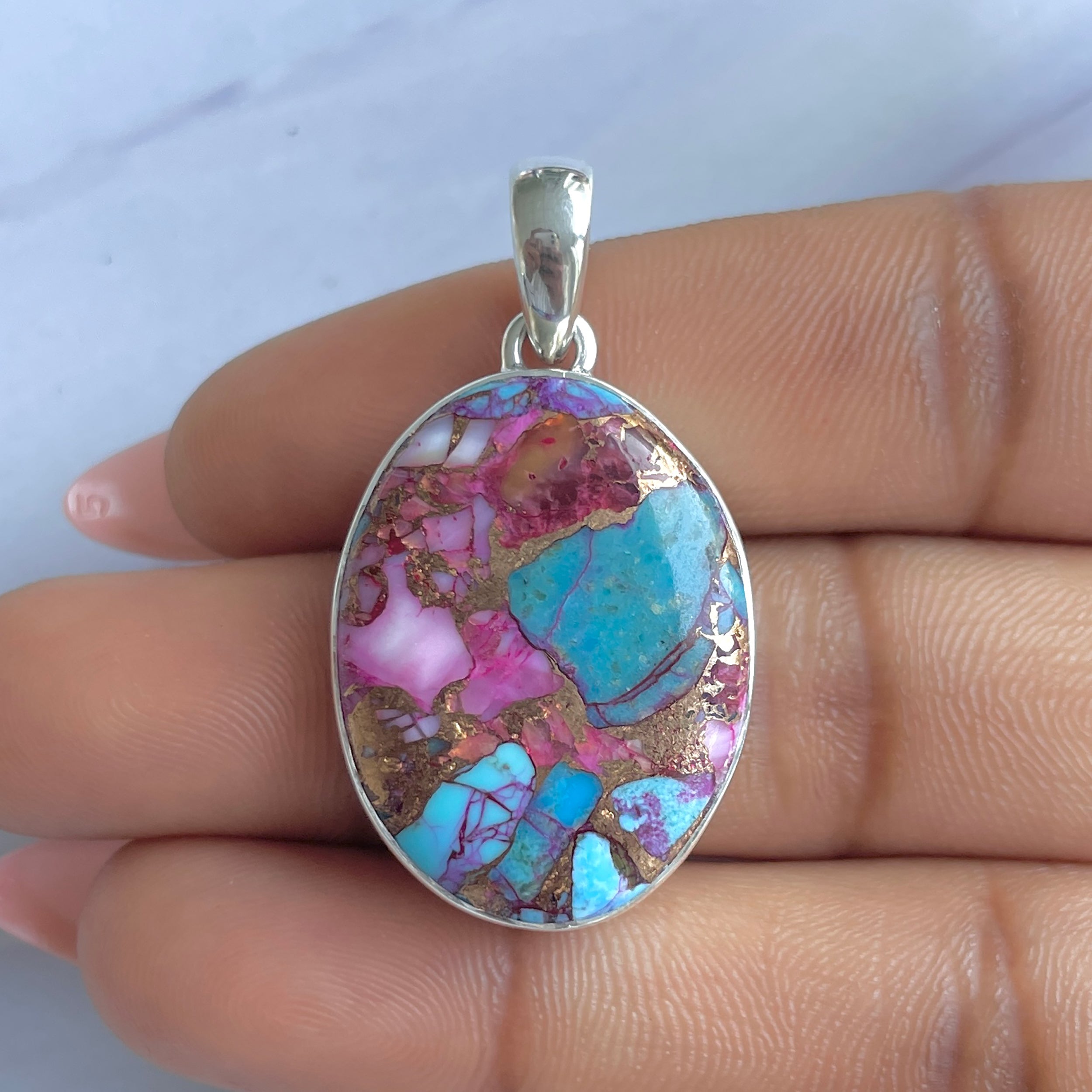 Spiny Oyster Turquoise Pendant-(TRO-P-183.)