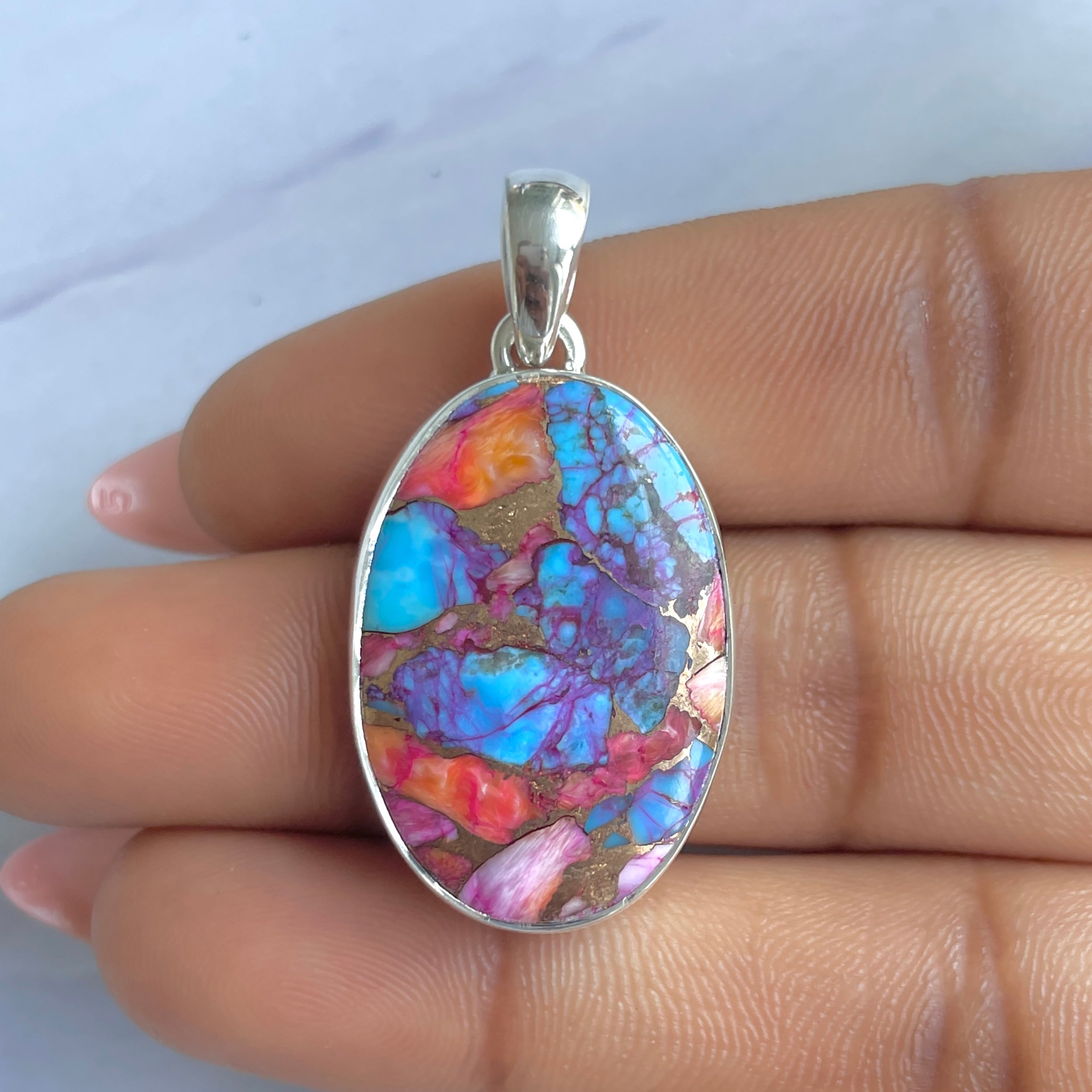 Spiny Oyster Turquoise Pendant-(TRO-P-184.)