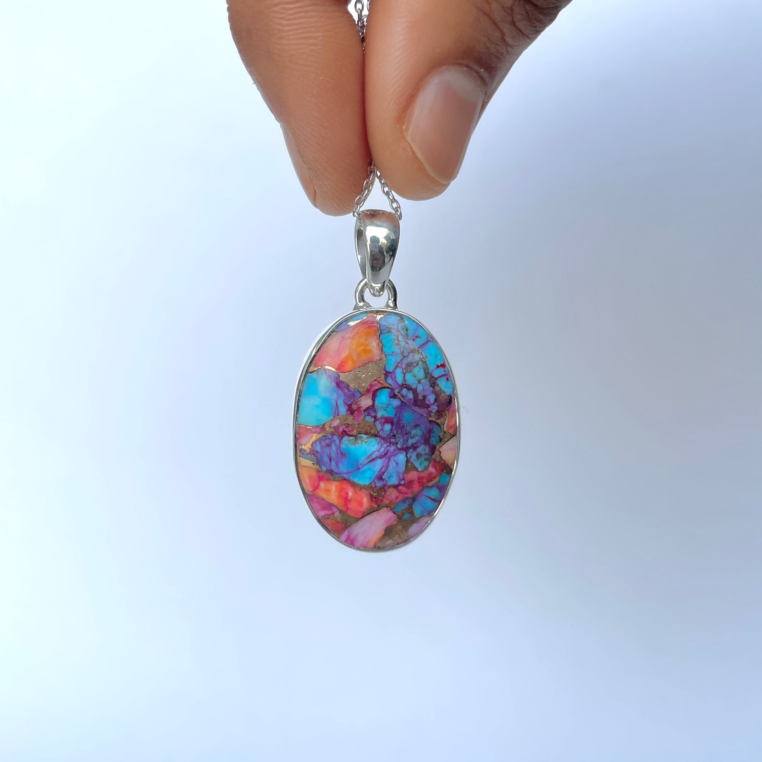 Spiny Oyster Turquoise Pendant-(TRO-P-184.)