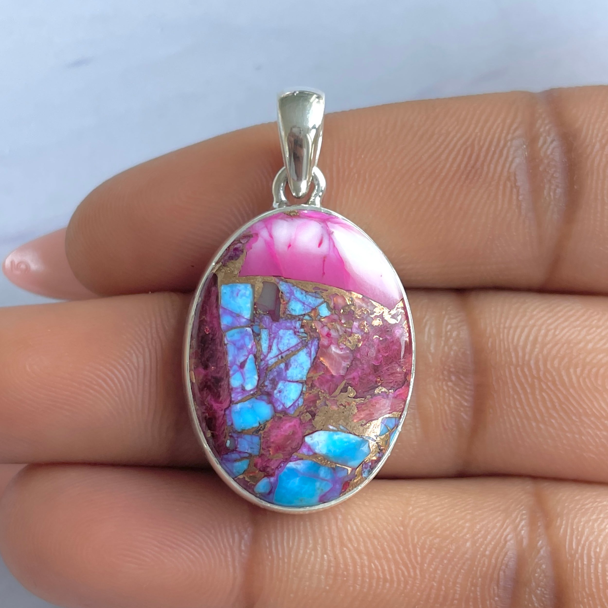 Spiny Oyster Turquoise Pendant-(TRO-P-185.)