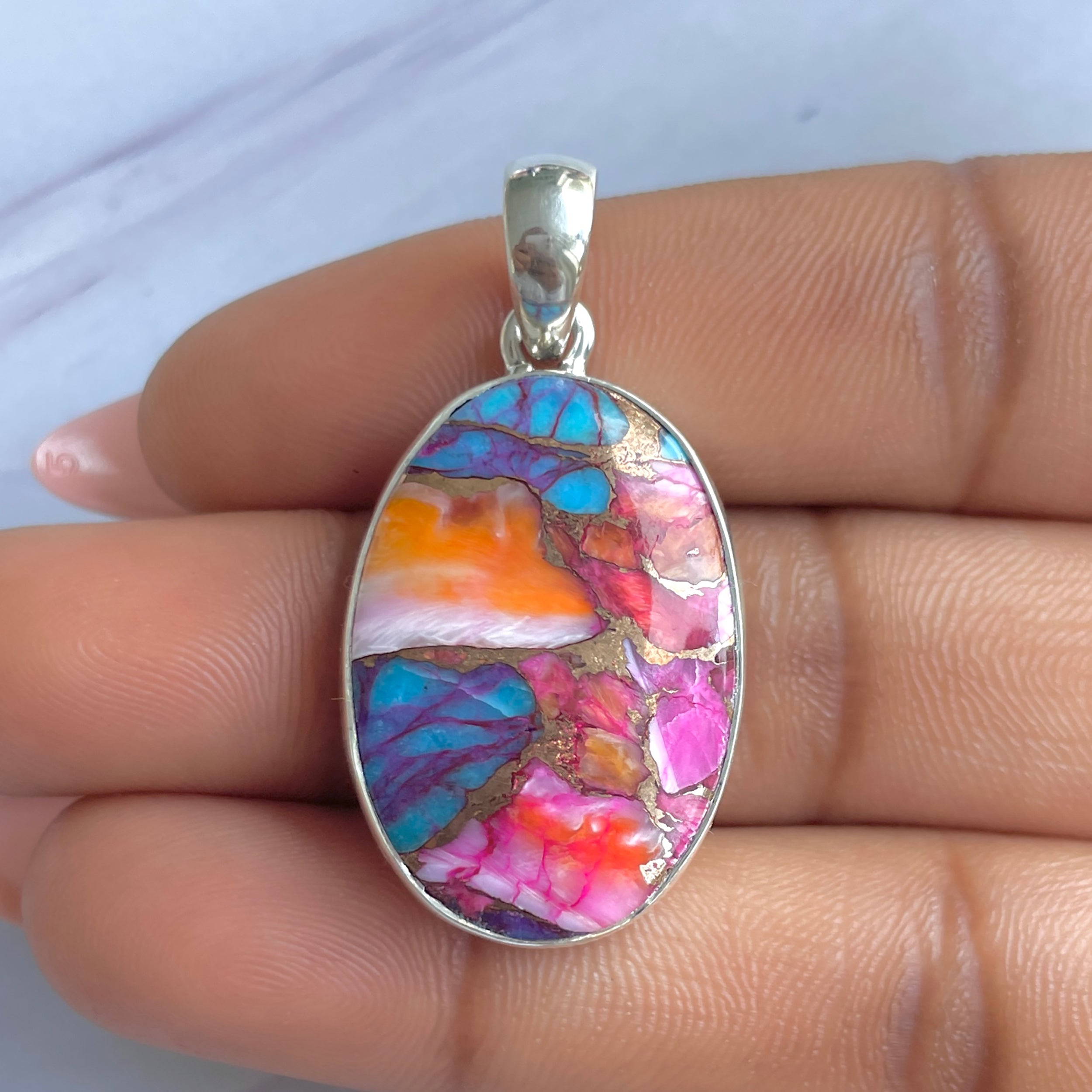 Spiny Oyster Turquoise Pendant-(TRO-P-186.)