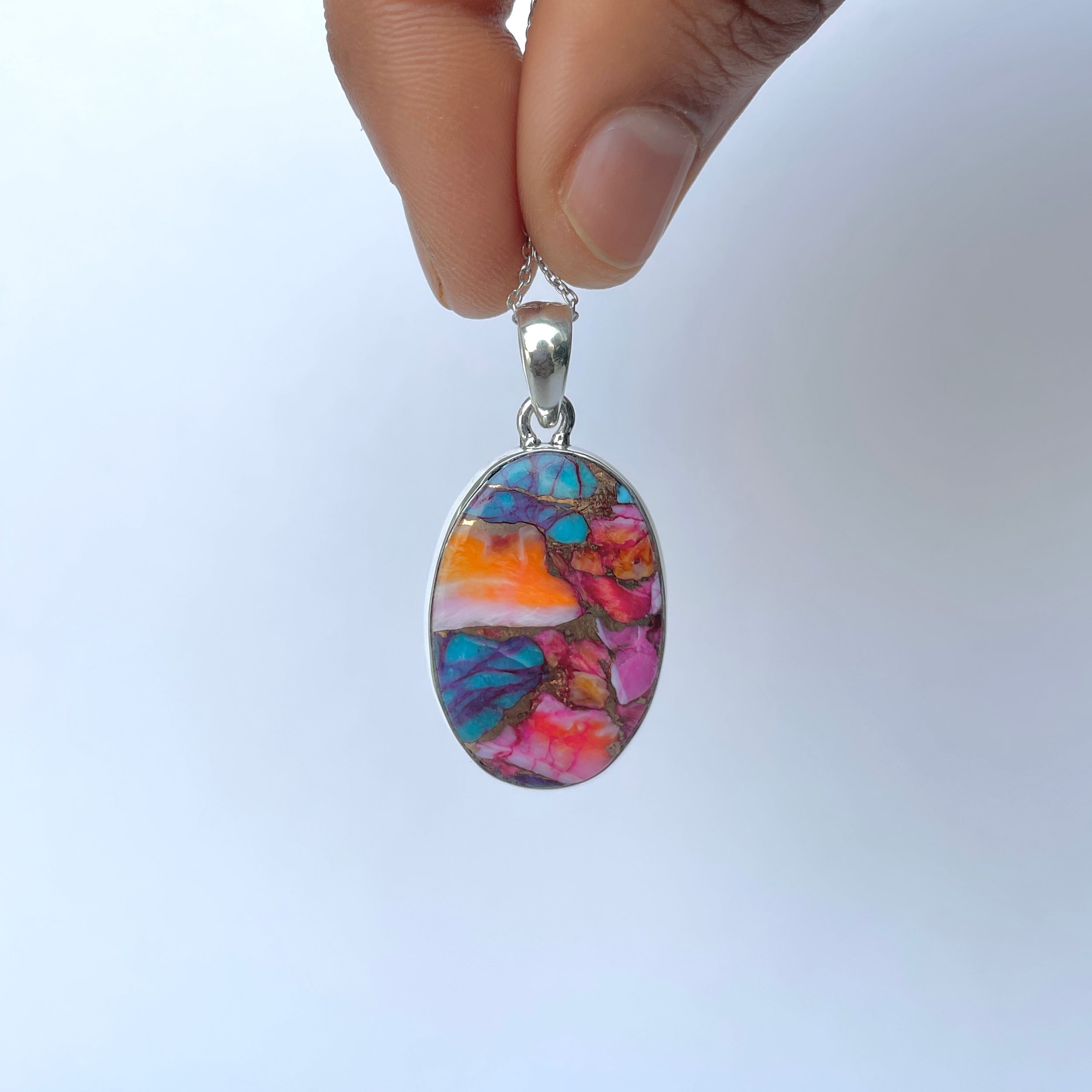 Spiny Oyster Turquoise Pendant-(TRO-P-186.)