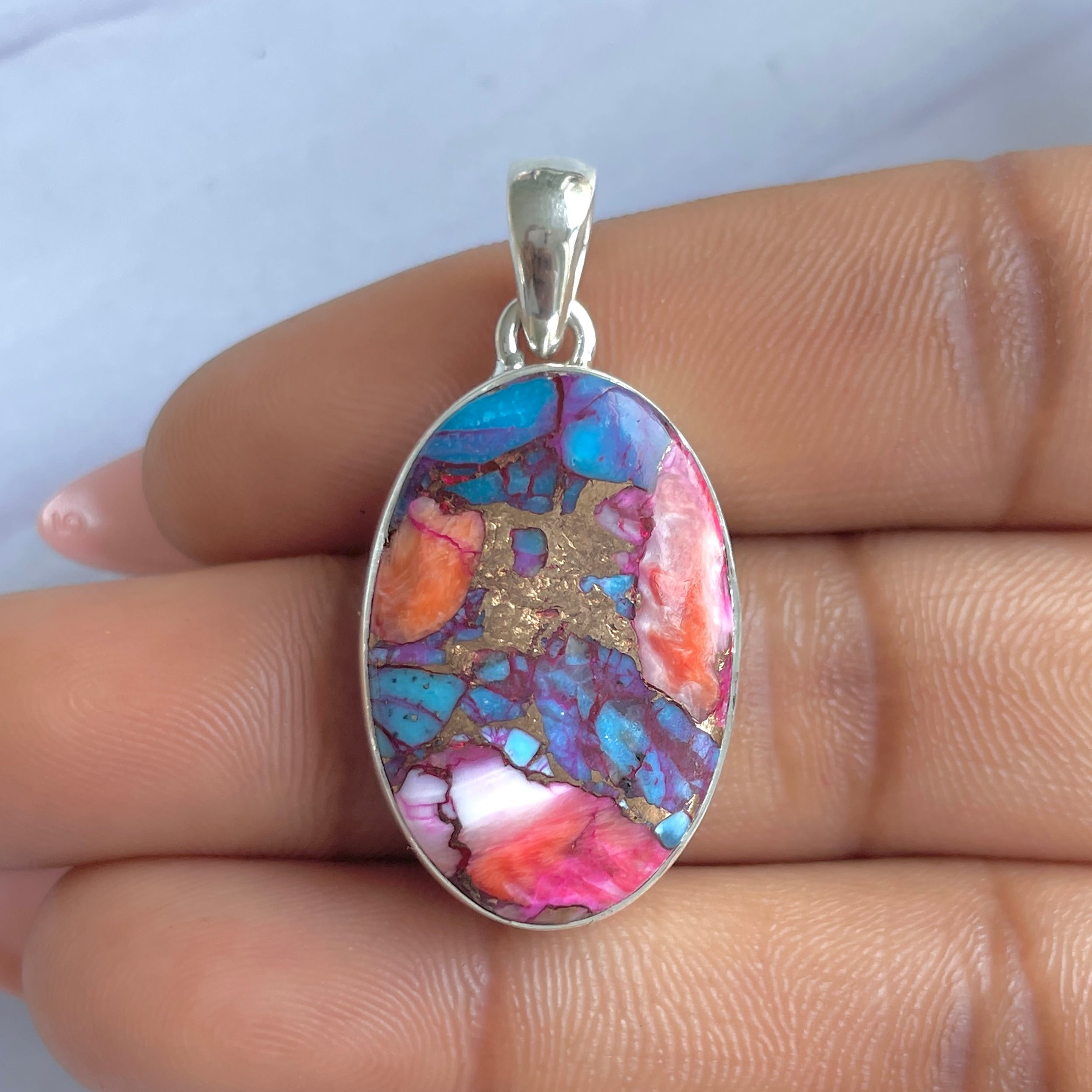 Spiny Oyster Turquoise Pendant-(TRO-P-187.)