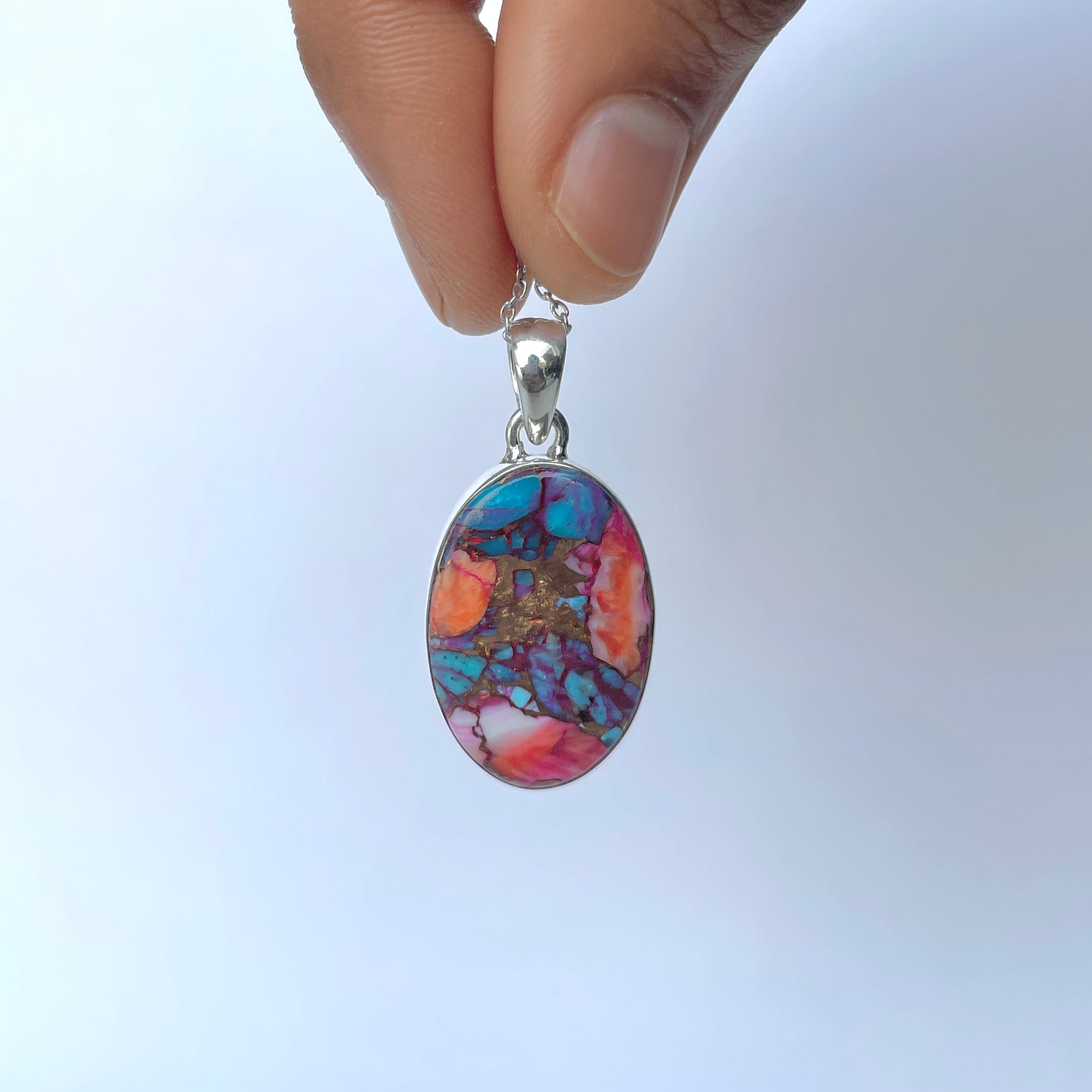 Spiny Oyster Turquoise Pendant-(TRO-P-187.)