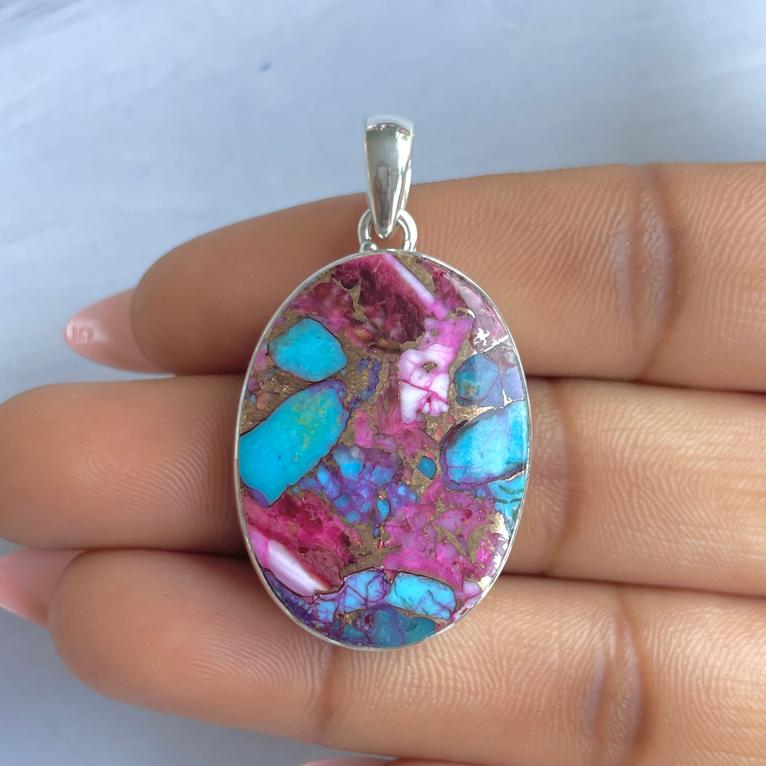 Spiny Oyster Turquoise Pendant-(TRO-P-188.)