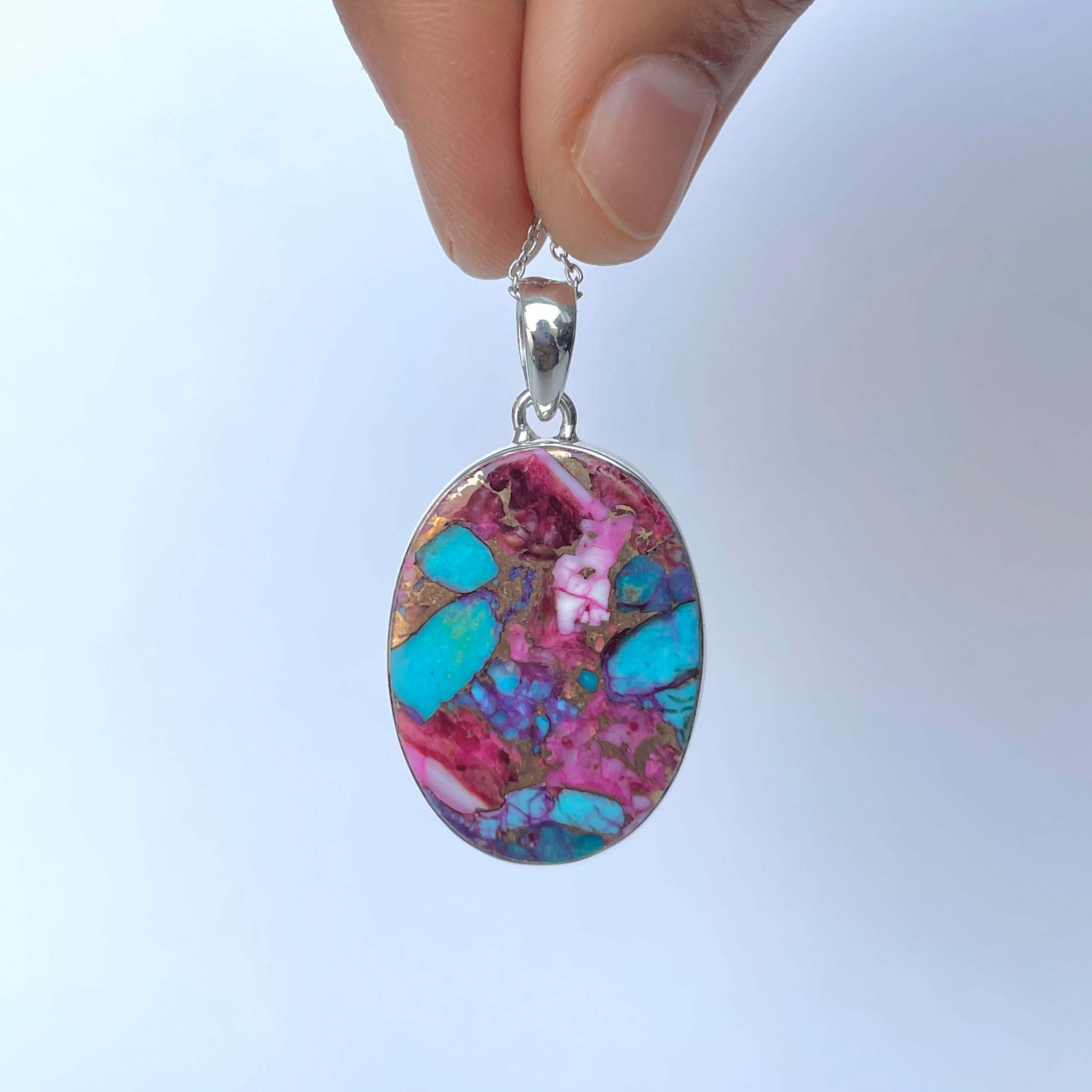 Spiny Oyster Turquoise Pendant-(TRO-P-188.)