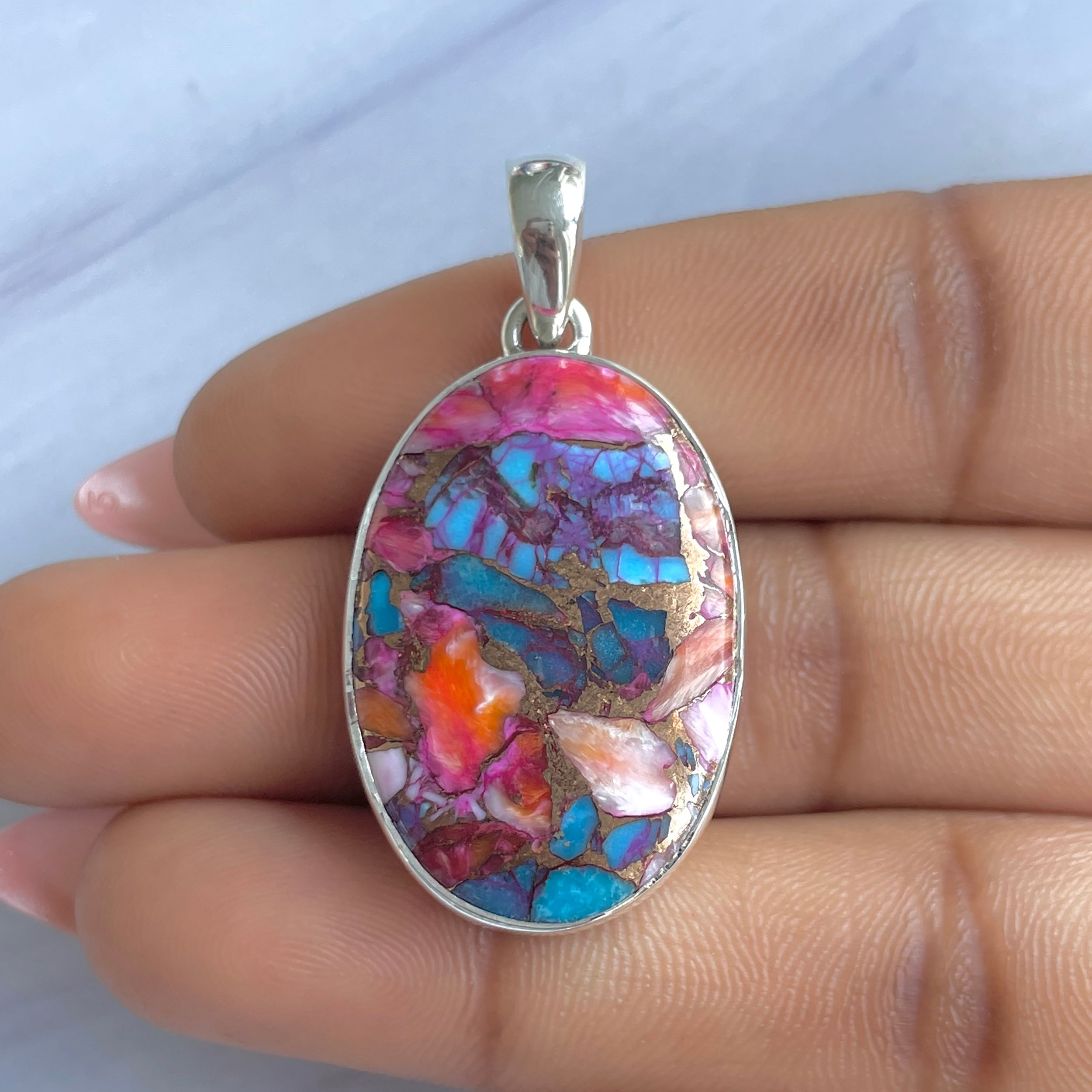 Spiny Oyster Turquoise Pendant-(TRO-P-189.)