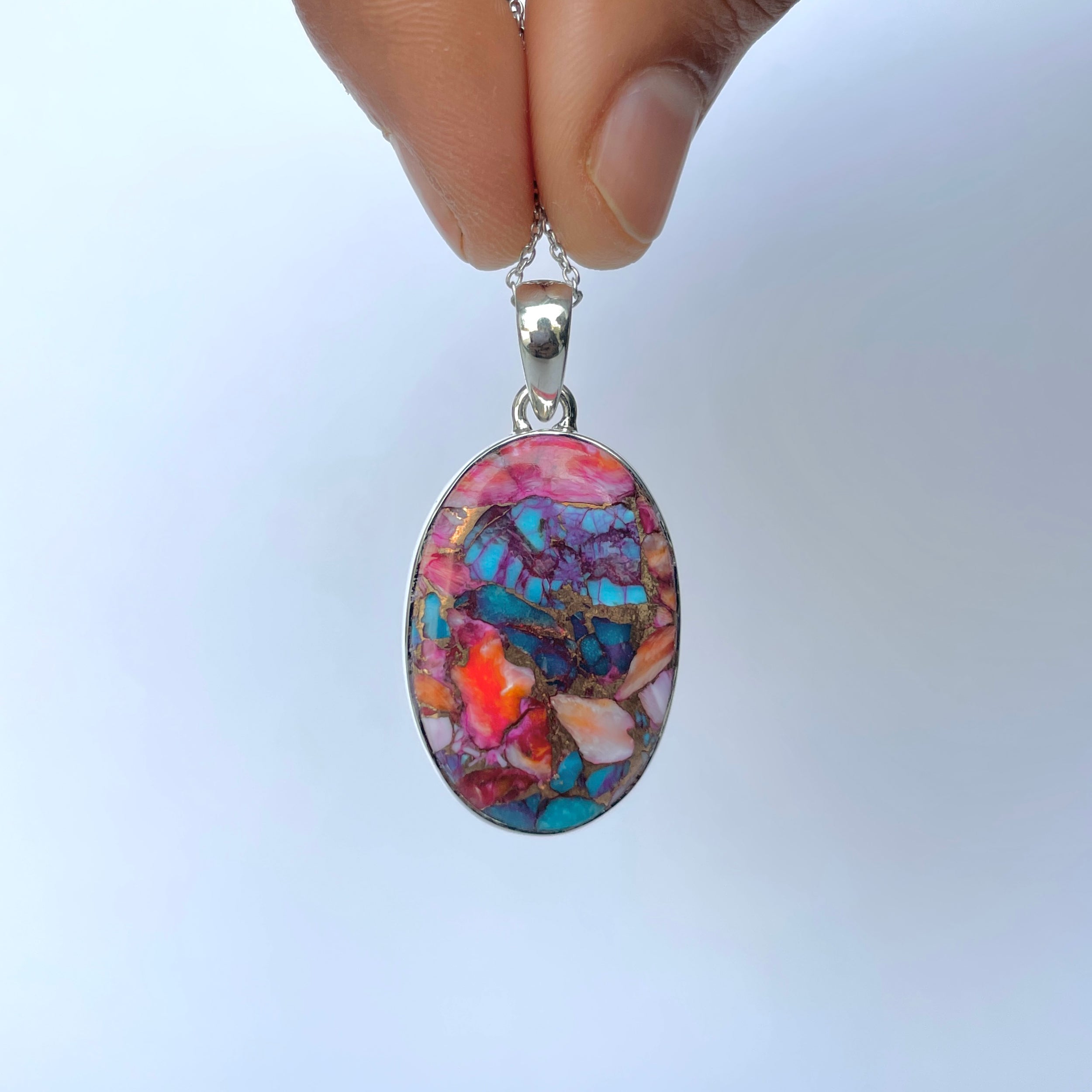Spiny Oyster Turquoise Pendant-(TRO-P-189.)