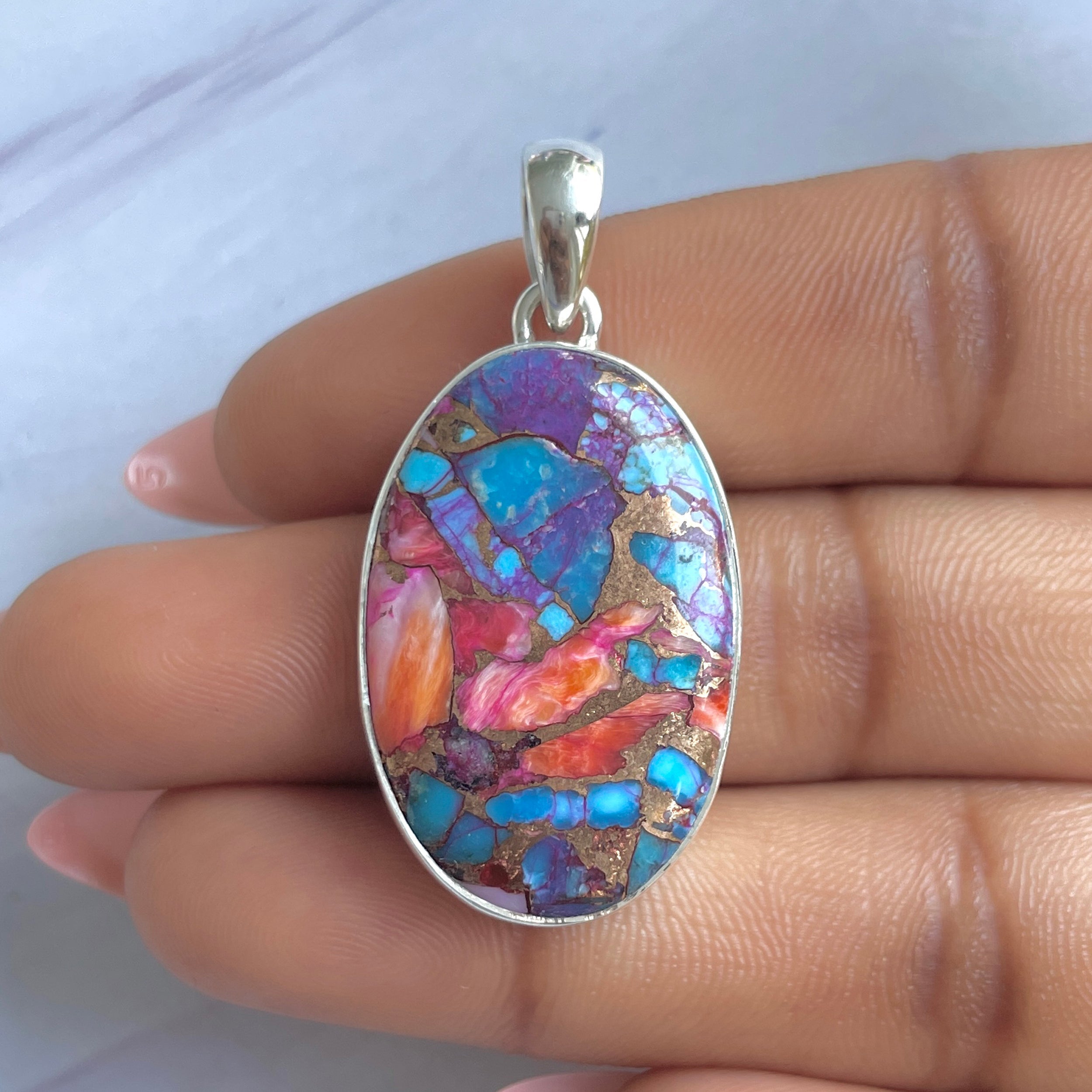 Spiny Oyster Turquoise Pendant-(TRO-P-190.)
