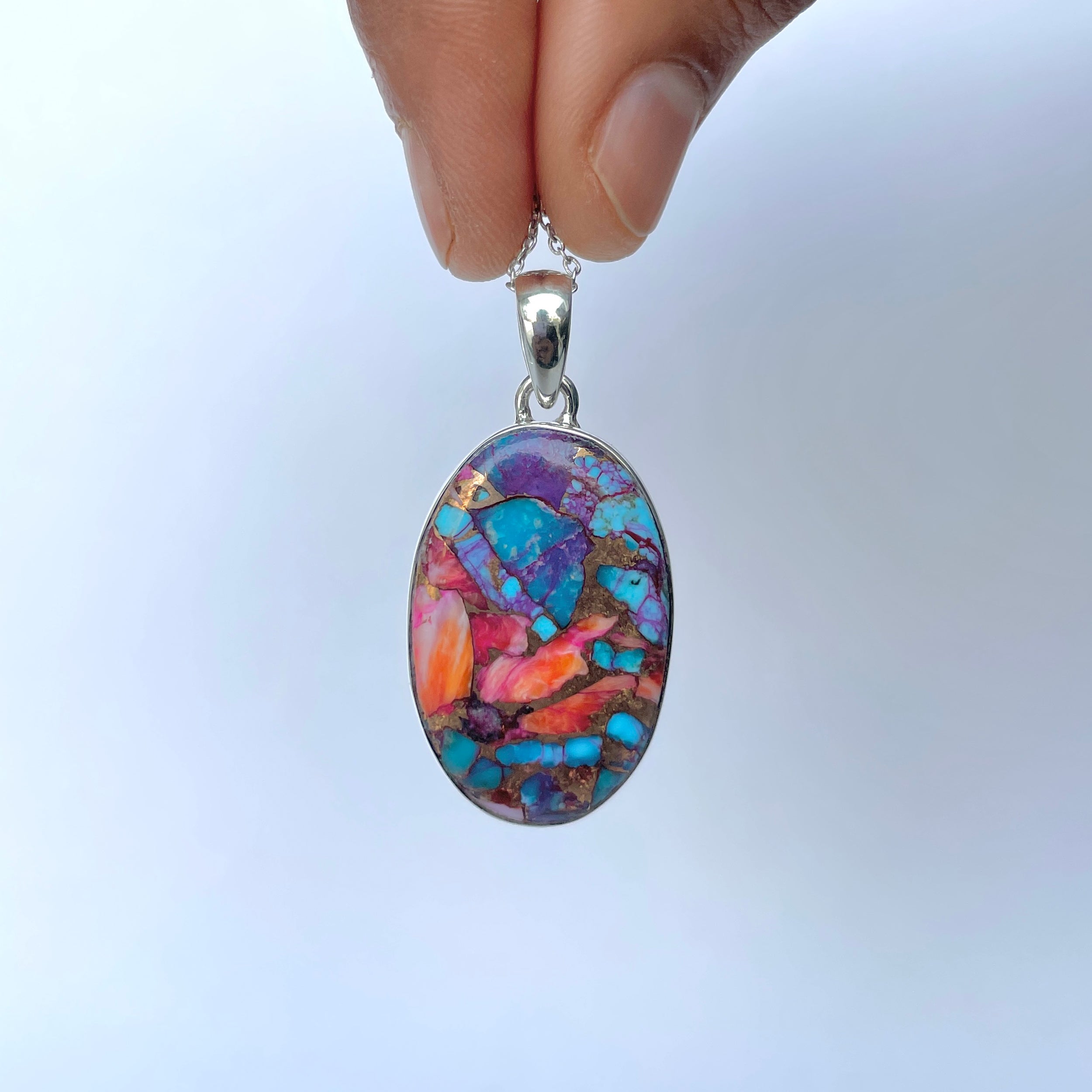 Spiny Oyster Turquoise Pendant-(TRO-P-190.)