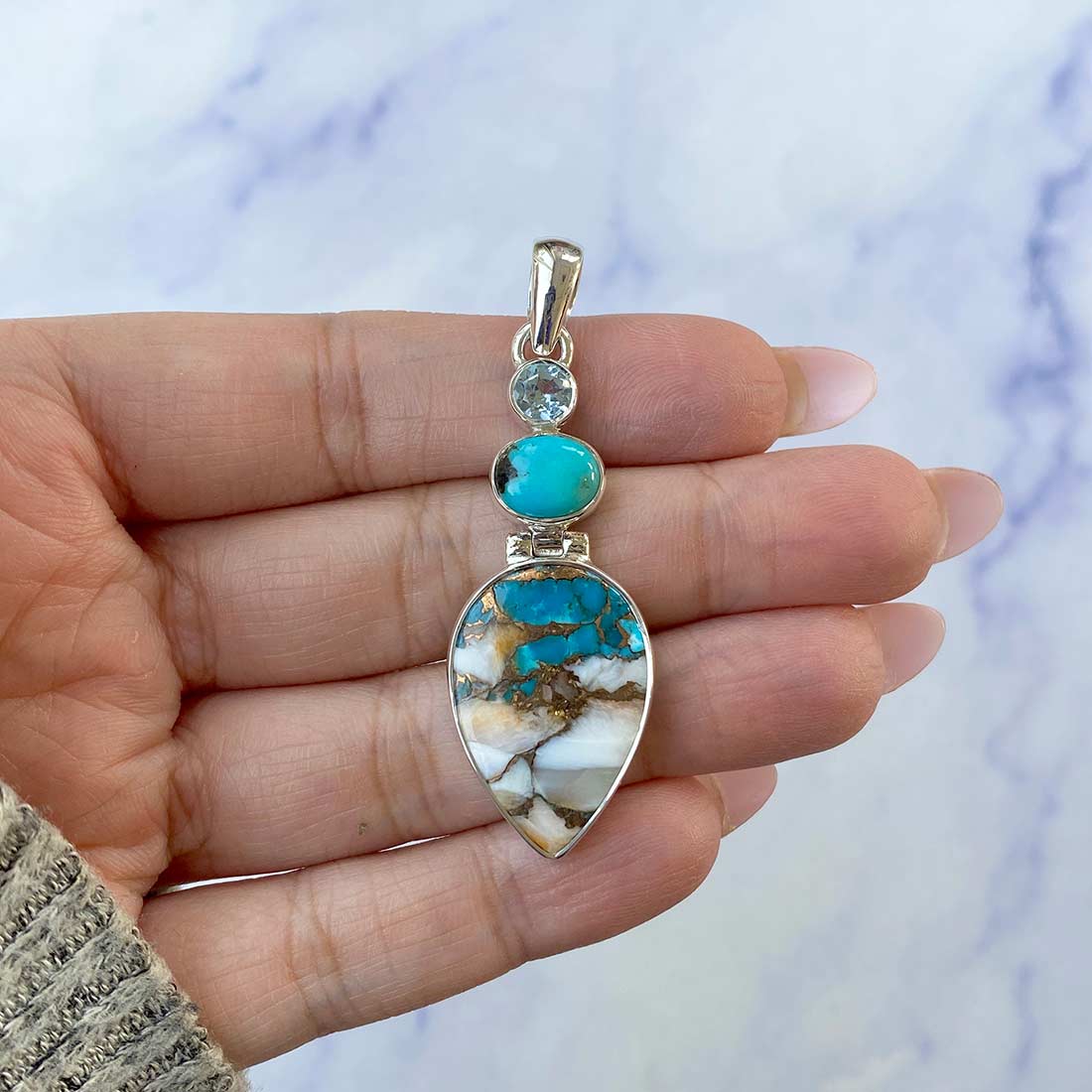 Spiny Oyster Turquoise Pendant-(TRO-P-37.)