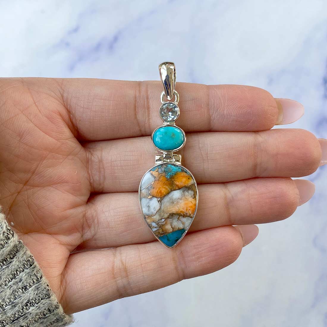 Spiny Oyster Turquoise Pendant-(TRO-P-39.)
