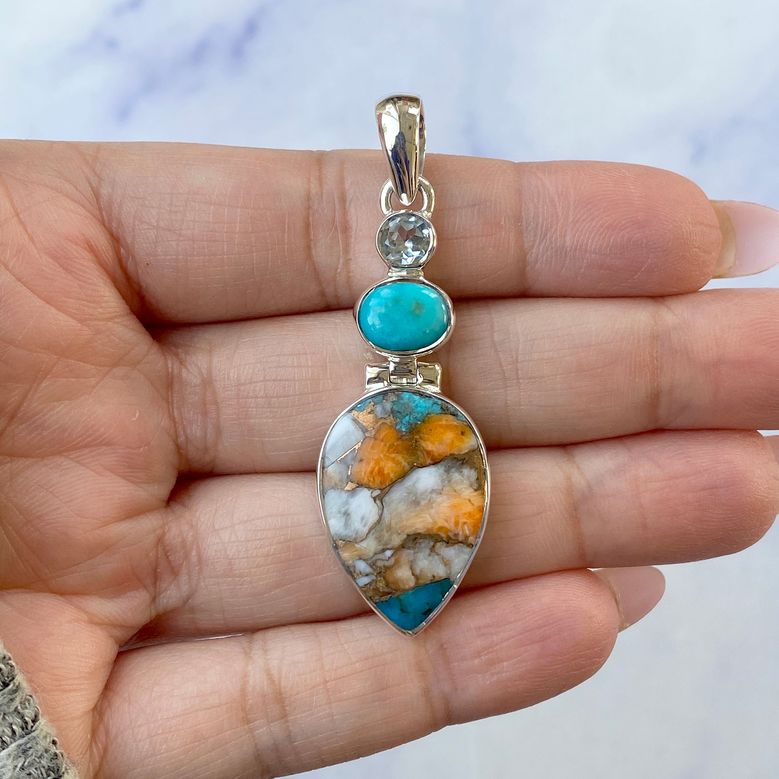 Spiny Oyster Turquoise Pendant-(TRO-P-39.)