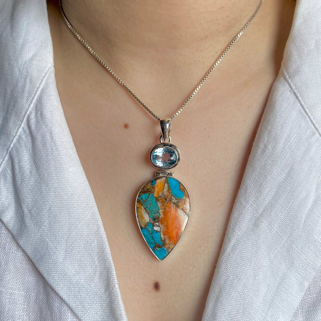 Spiny Oyster Turquoise Pendant-(TRO-P-40.)