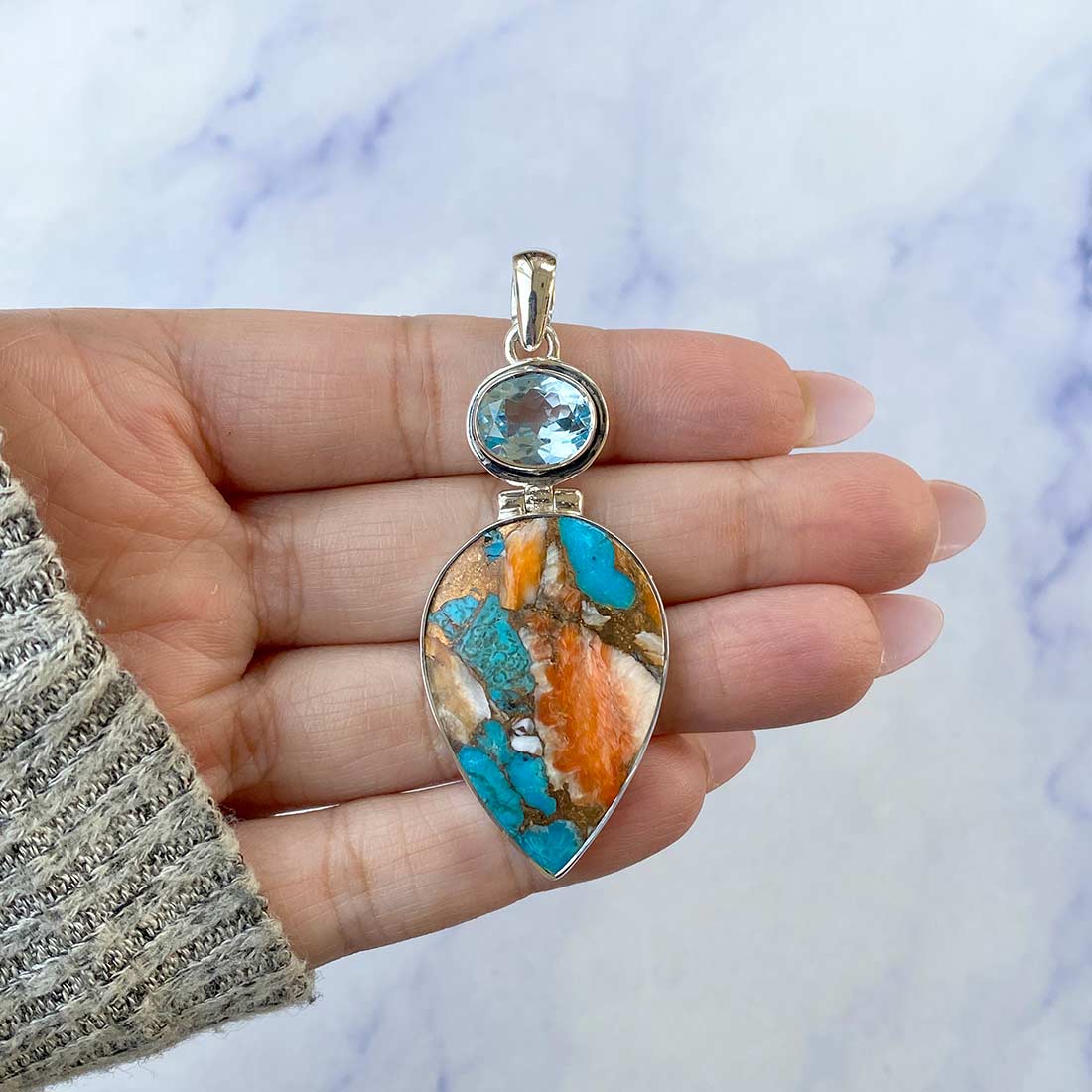 Spiny Oyster Turquoise Pendant-(TRO-P-40.)