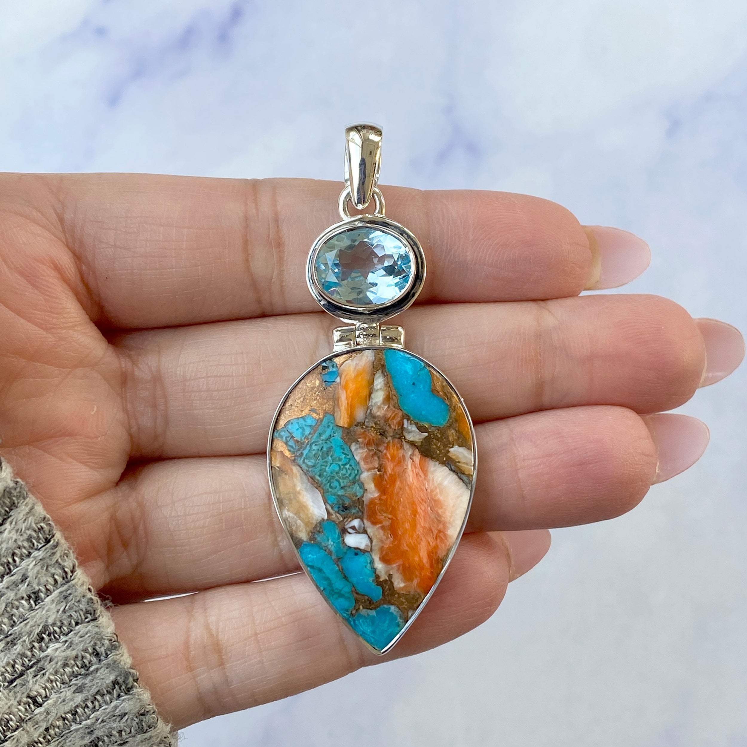 Spiny Oyster Turquoise Pendant-(TRO-P-40.)
