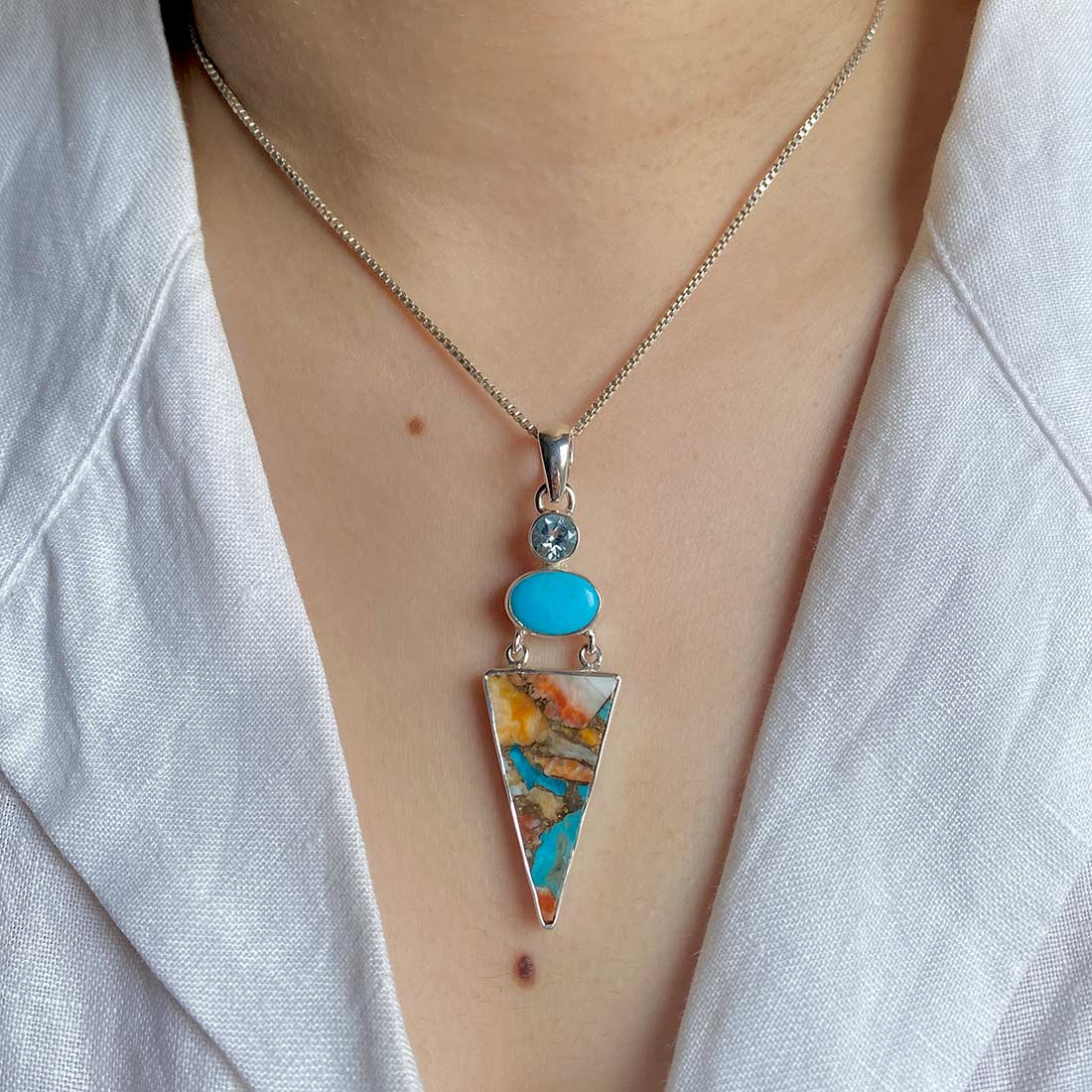 Spiny Oyster Turquoise Pendant-(TRO-P-41.)