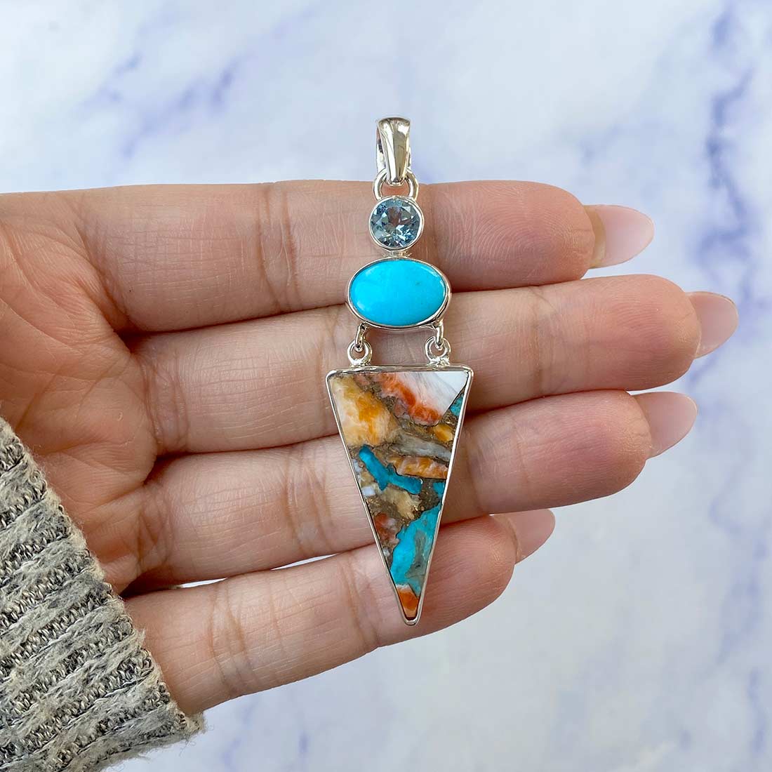 Spiny Oyster Turquoise Pendant-(TRO-P-41.)