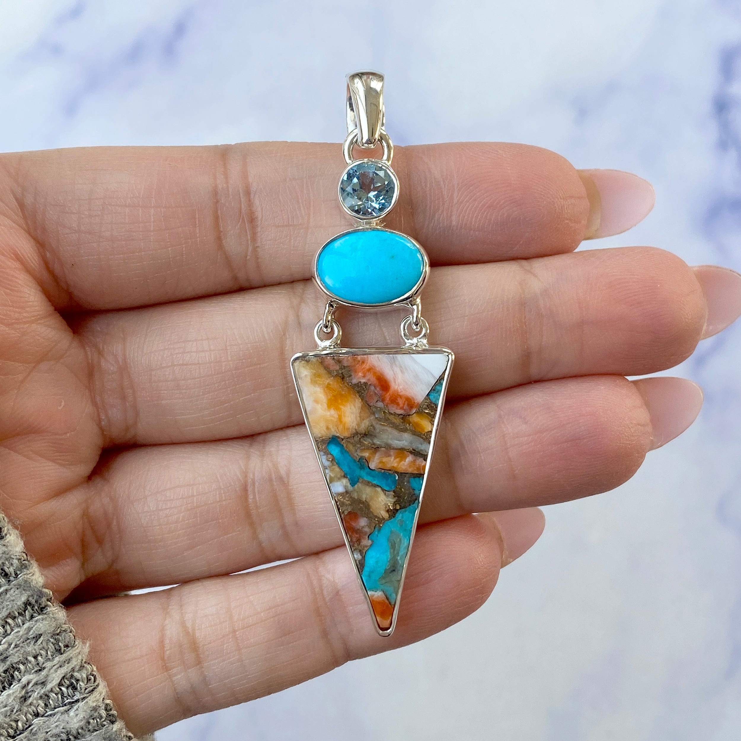 Spiny Oyster Turquoise Pendant-(TRO-P-41.)