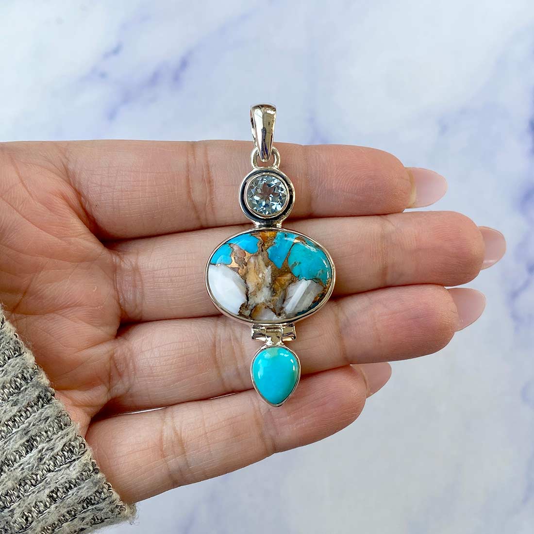 Spiny Oyster Turquoise Pendant-(TRO-P-42.)