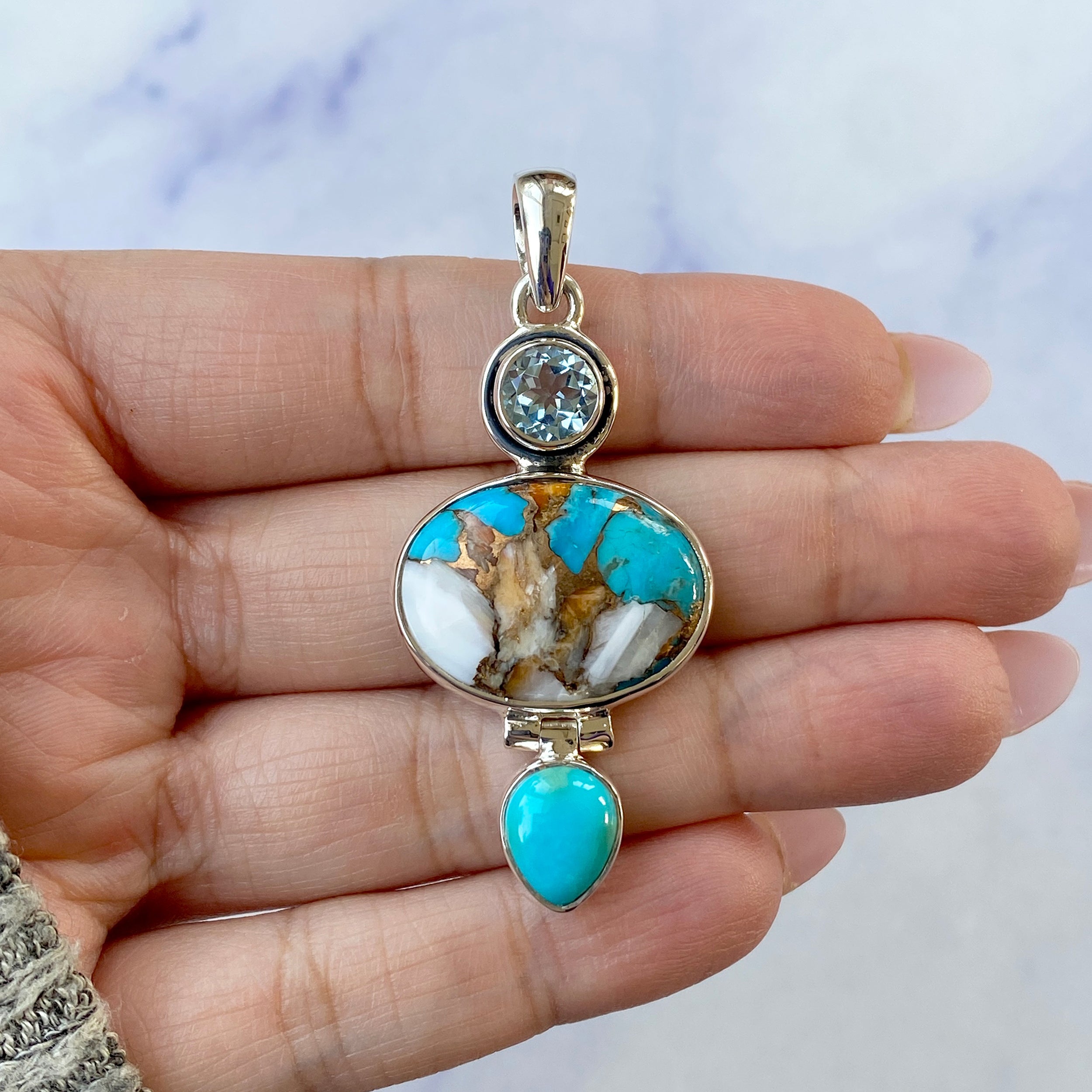 Spiny Oyster Turquoise Pendant-(TRO-P-42.)
