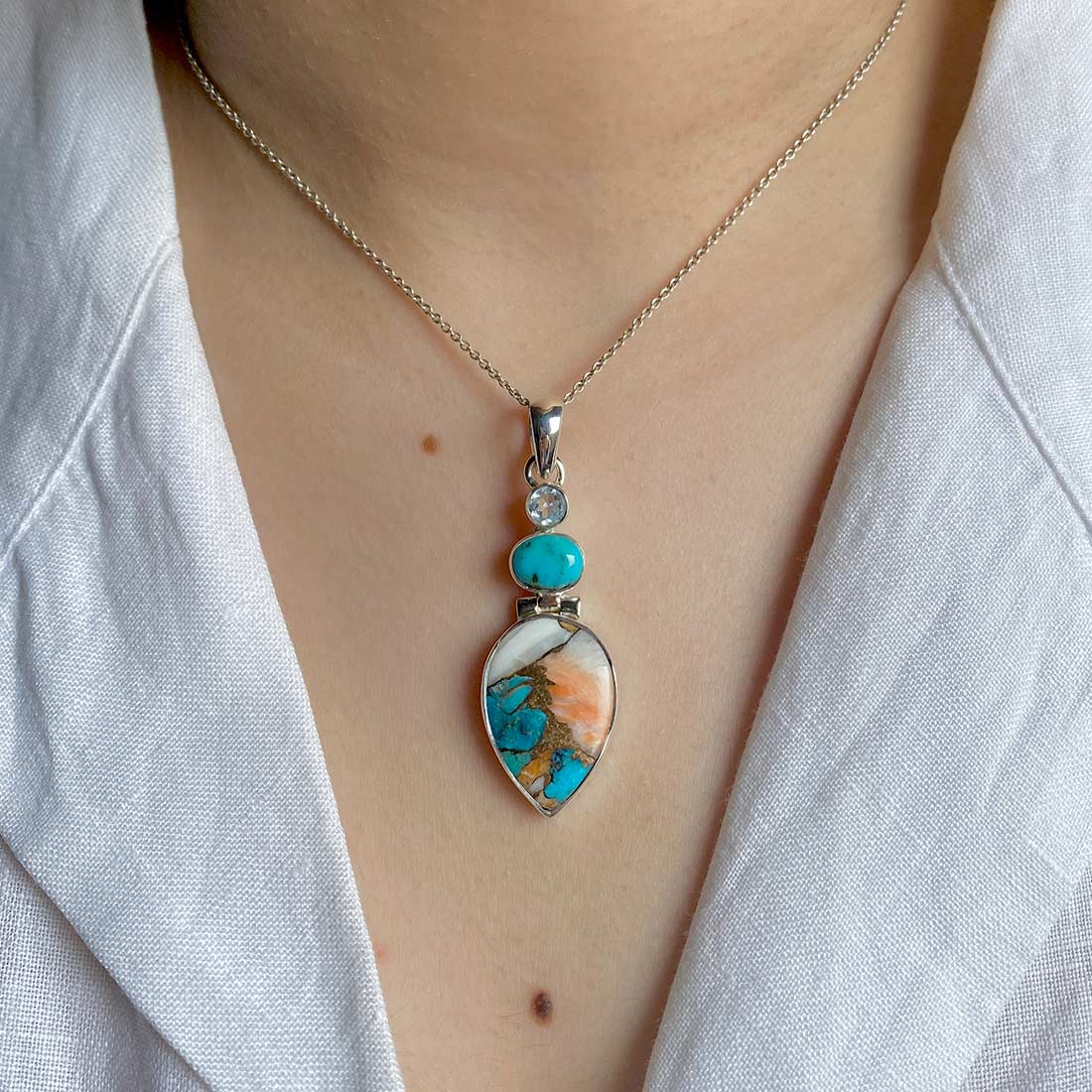 Spiny Oyster Turquoise Pendant-(TRO-P-43.)