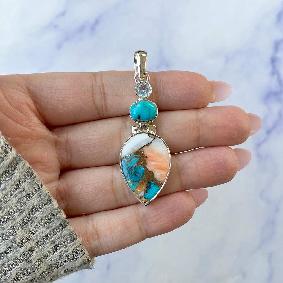 Spiny Oyster Turquoise Pendant-(TRO-P-43.)