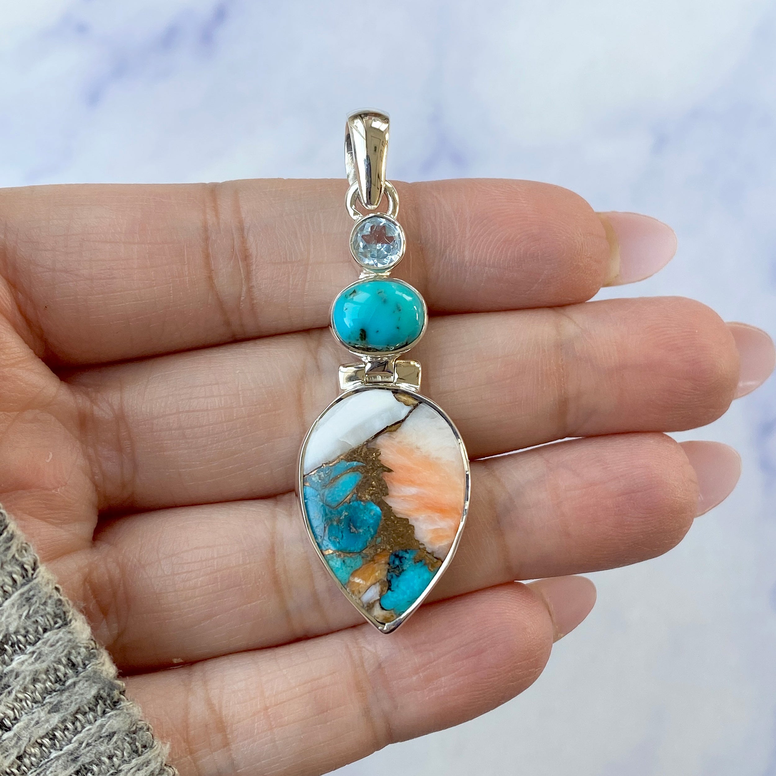 Spiny Oyster Turquoise Pendant-(TRO-P-43.)