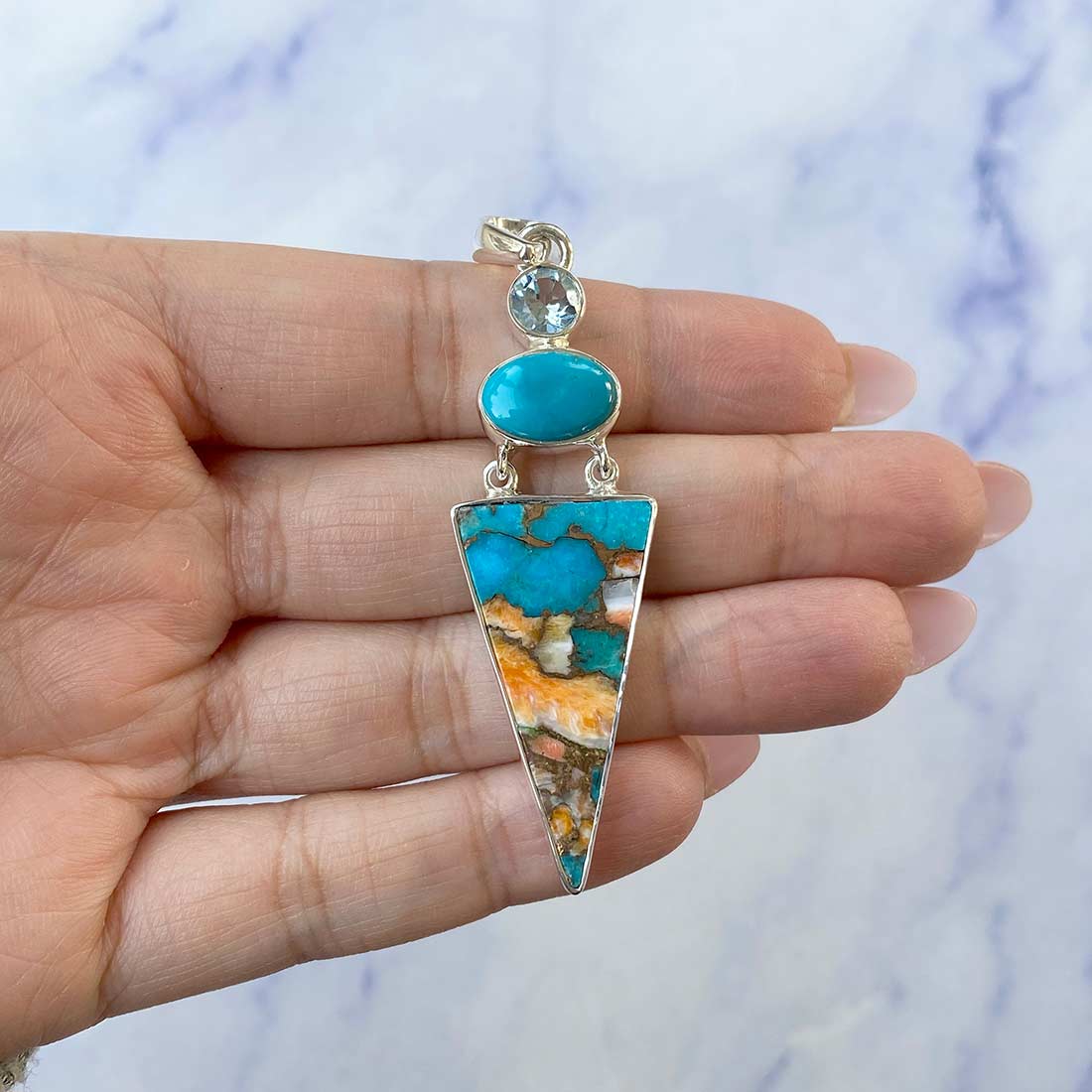 Spiny Oyster Turquoise Pendant-(TRO-P-44.)