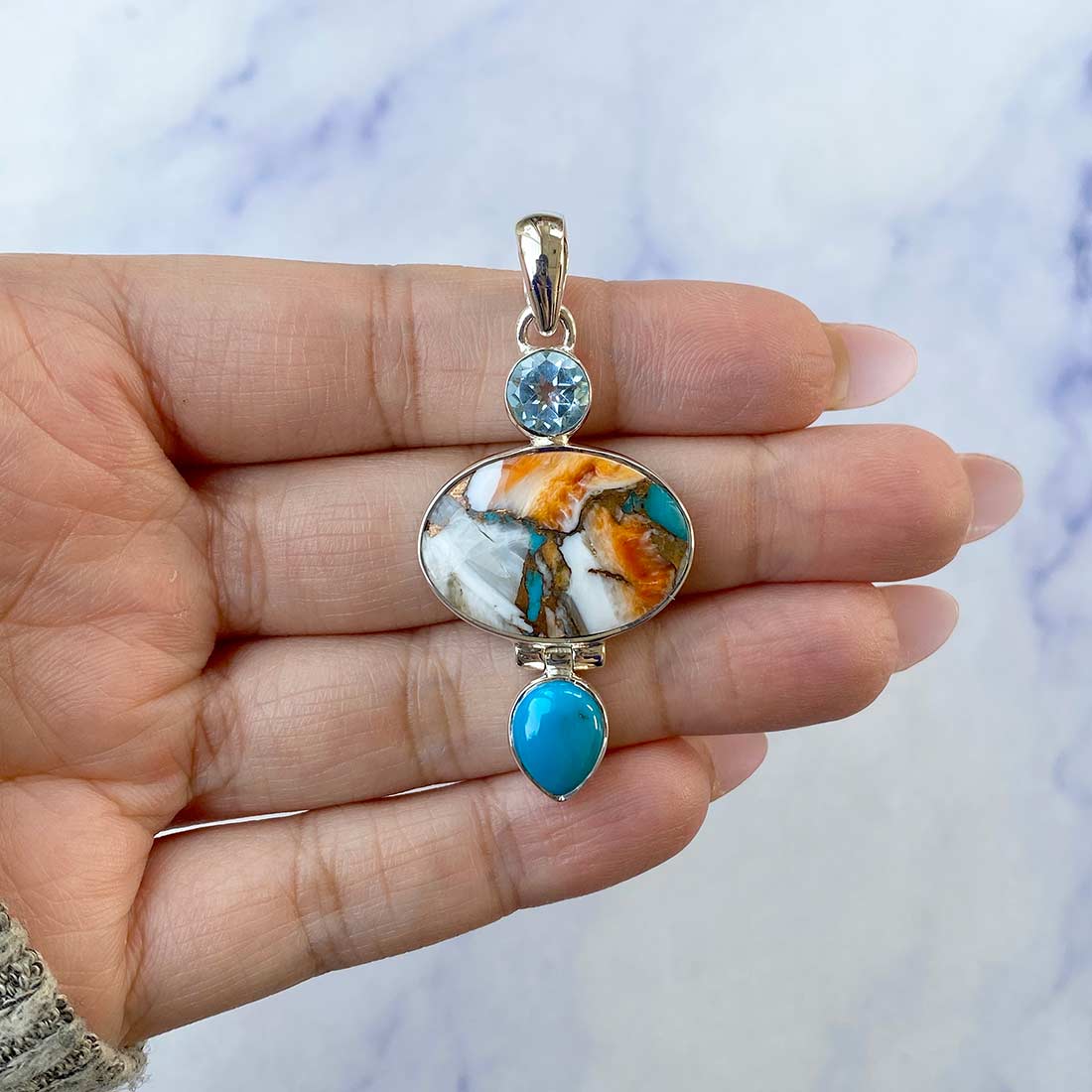 Spiny Oyster Turquoise Pendant-(TRO-P-45.)