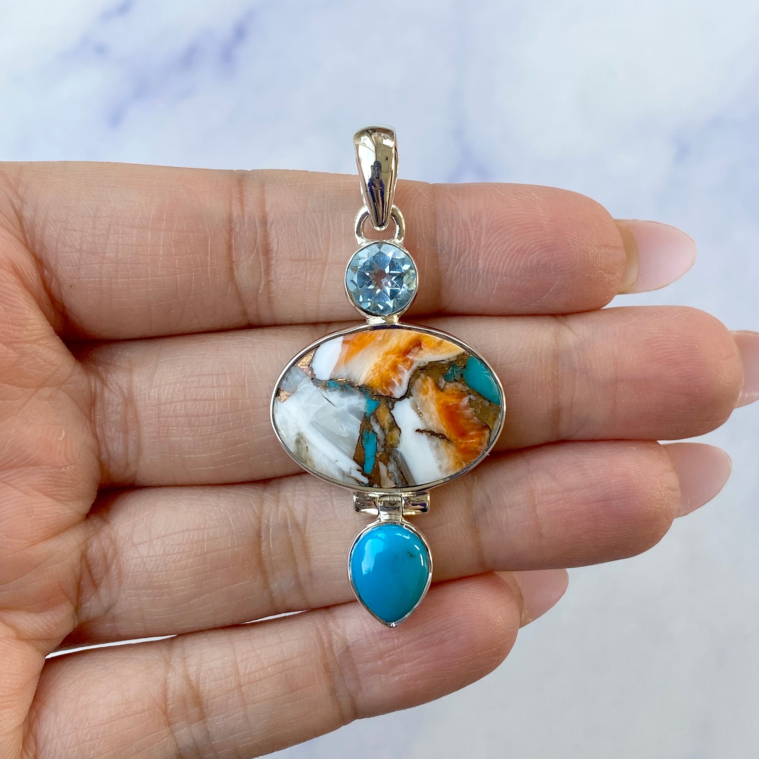 Spiny Oyster Turquoise Pendant-(TRO-P-45.)