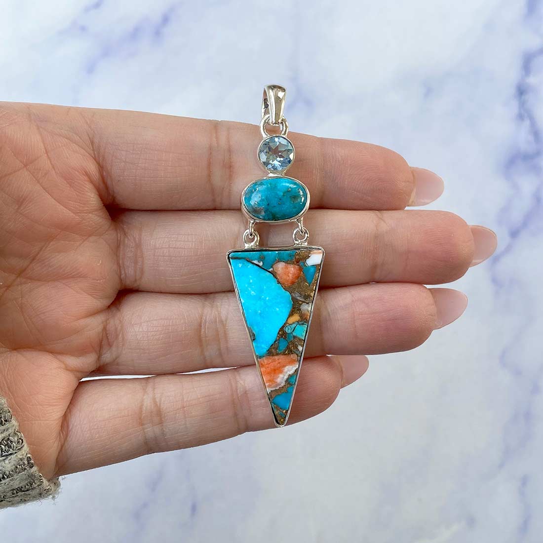 Spiny Oyster Turquoise Pendant-(TRO-P-46.)