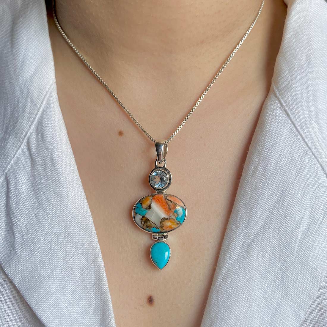 Spiny Oyster Turquoise Pendant-(TRO-P-47.)