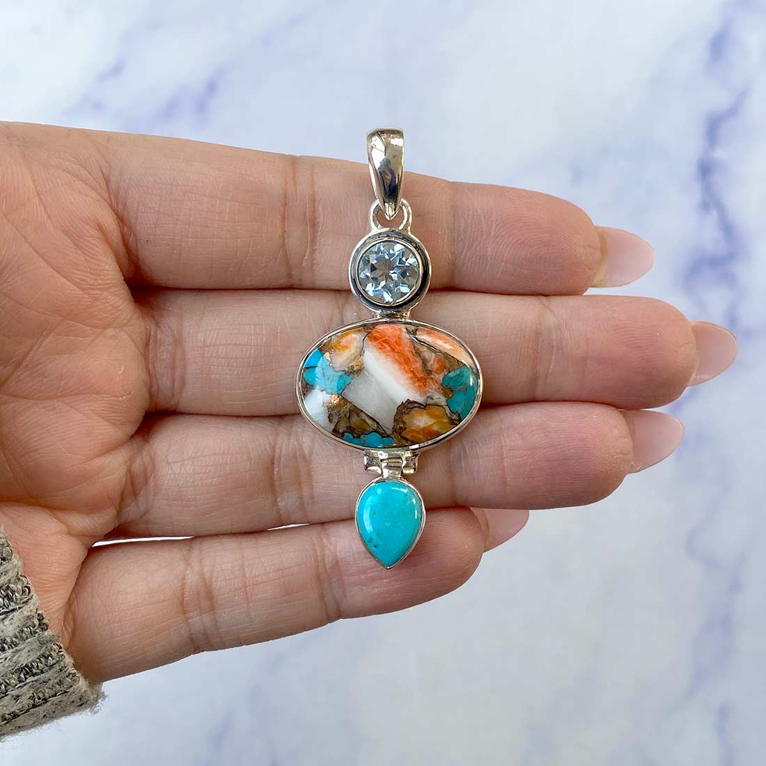 Spiny Oyster Turquoise Pendant-(TRO-P-47.)