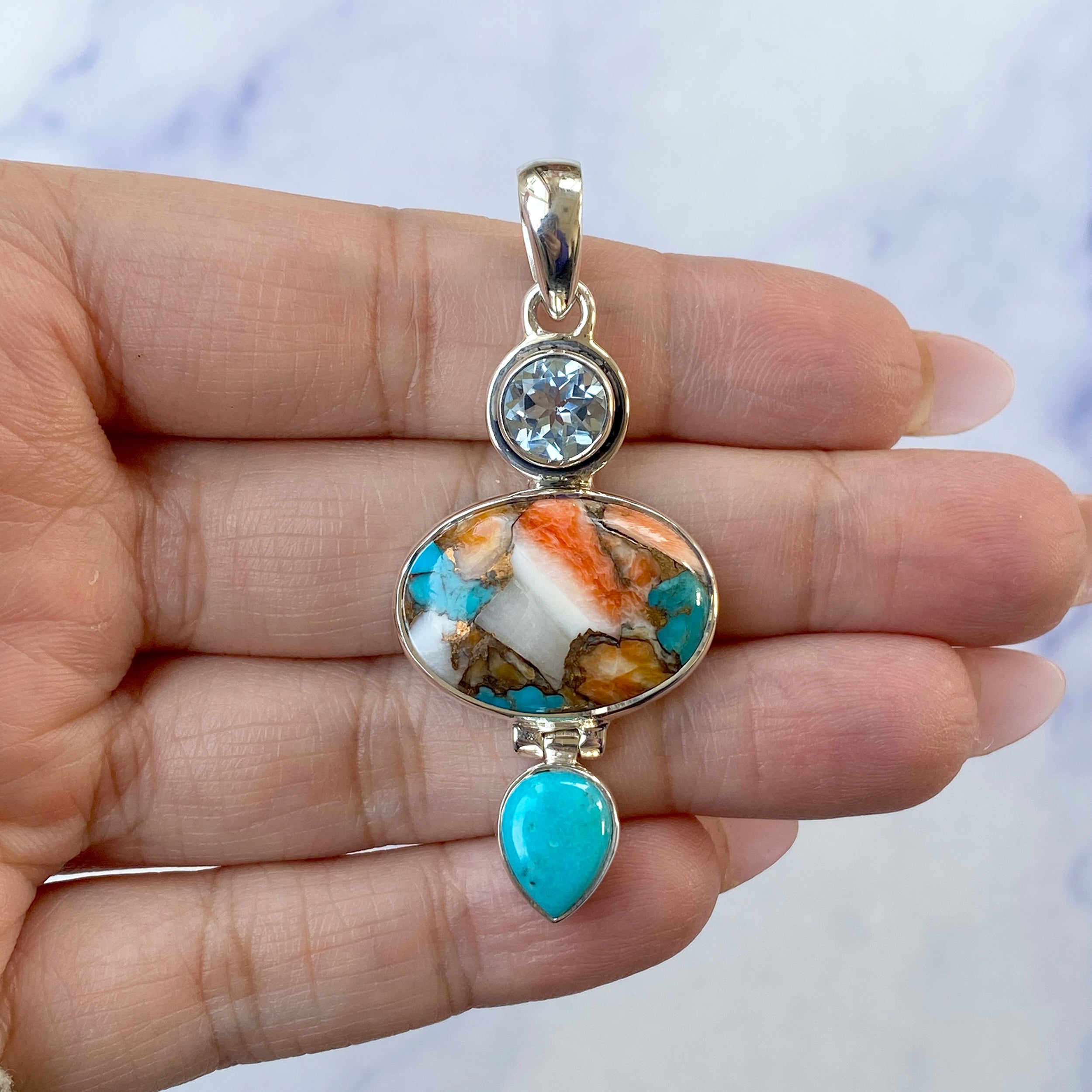 Spiny Oyster Turquoise Pendant-(TRO-P-47.)