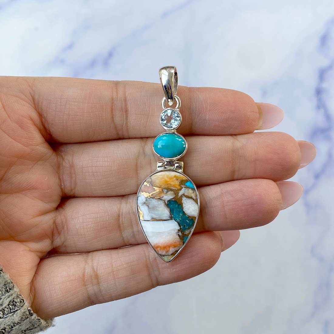 Spiny Oyster Turquoise Pendant-(TRO-P-48.)