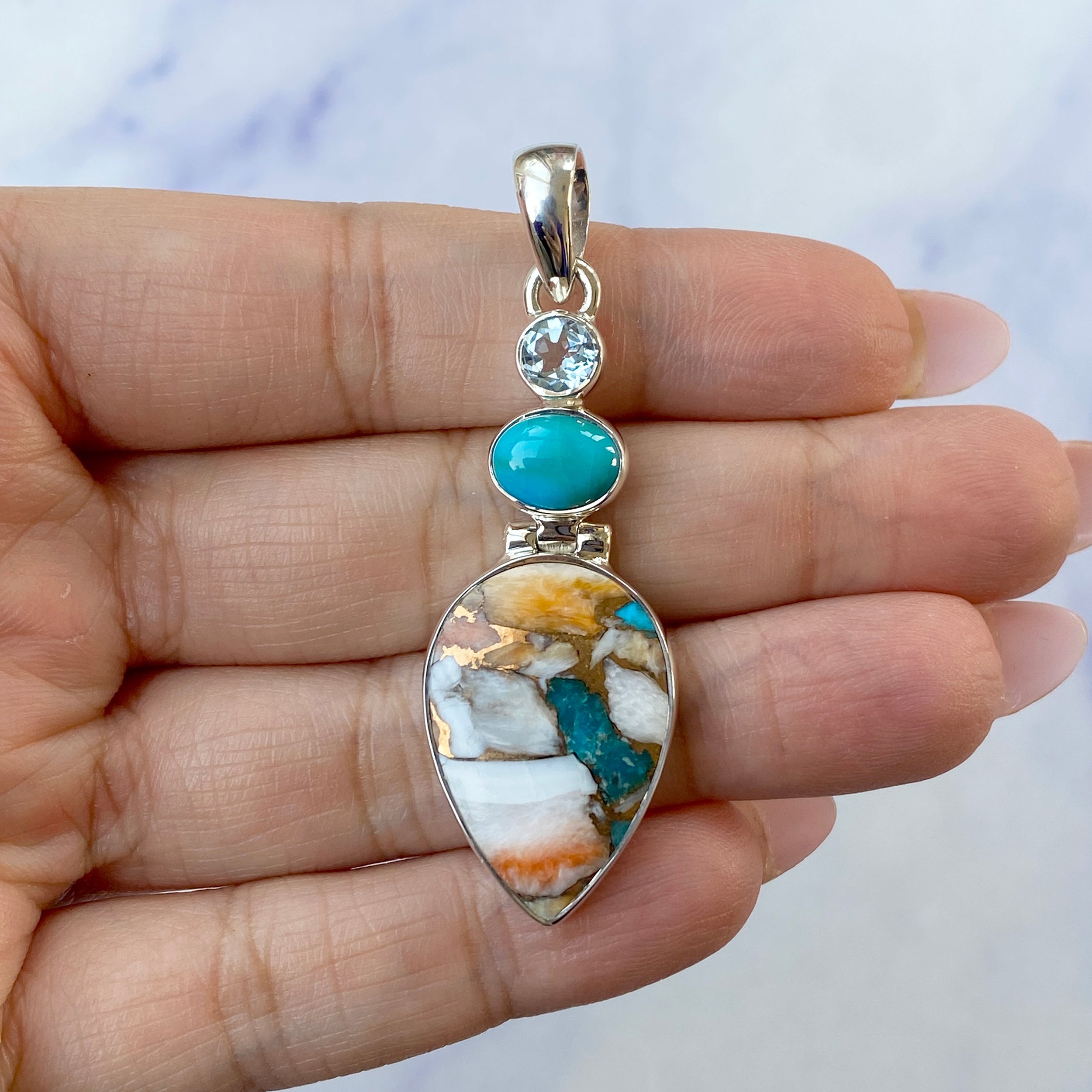 Spiny Oyster Turquoise Pendant-(TRO-P-48.)