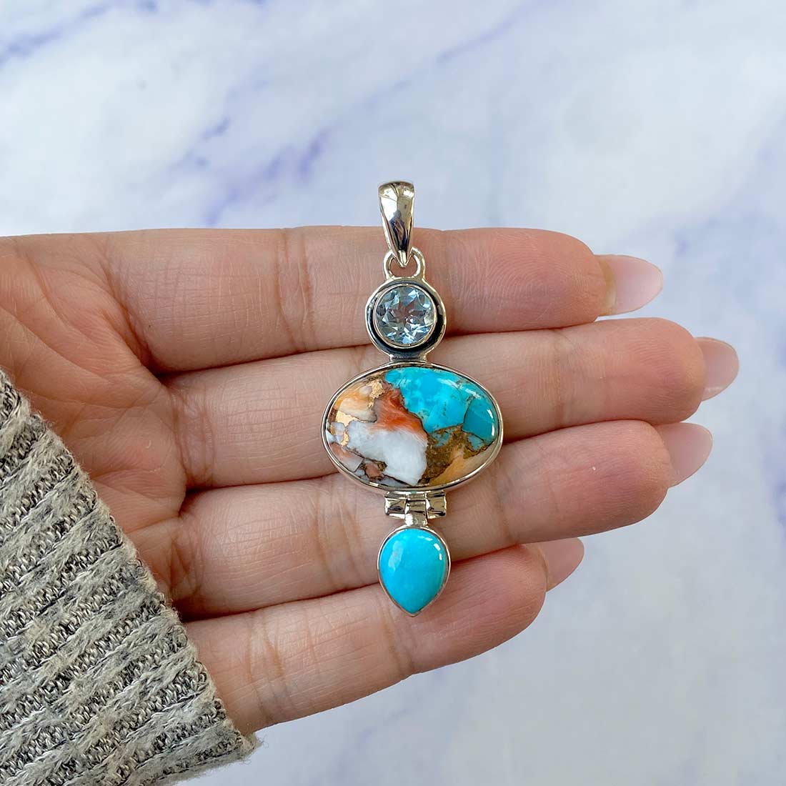 Spiny Oyster Turquoise Pendant-(TRO-P-49.)